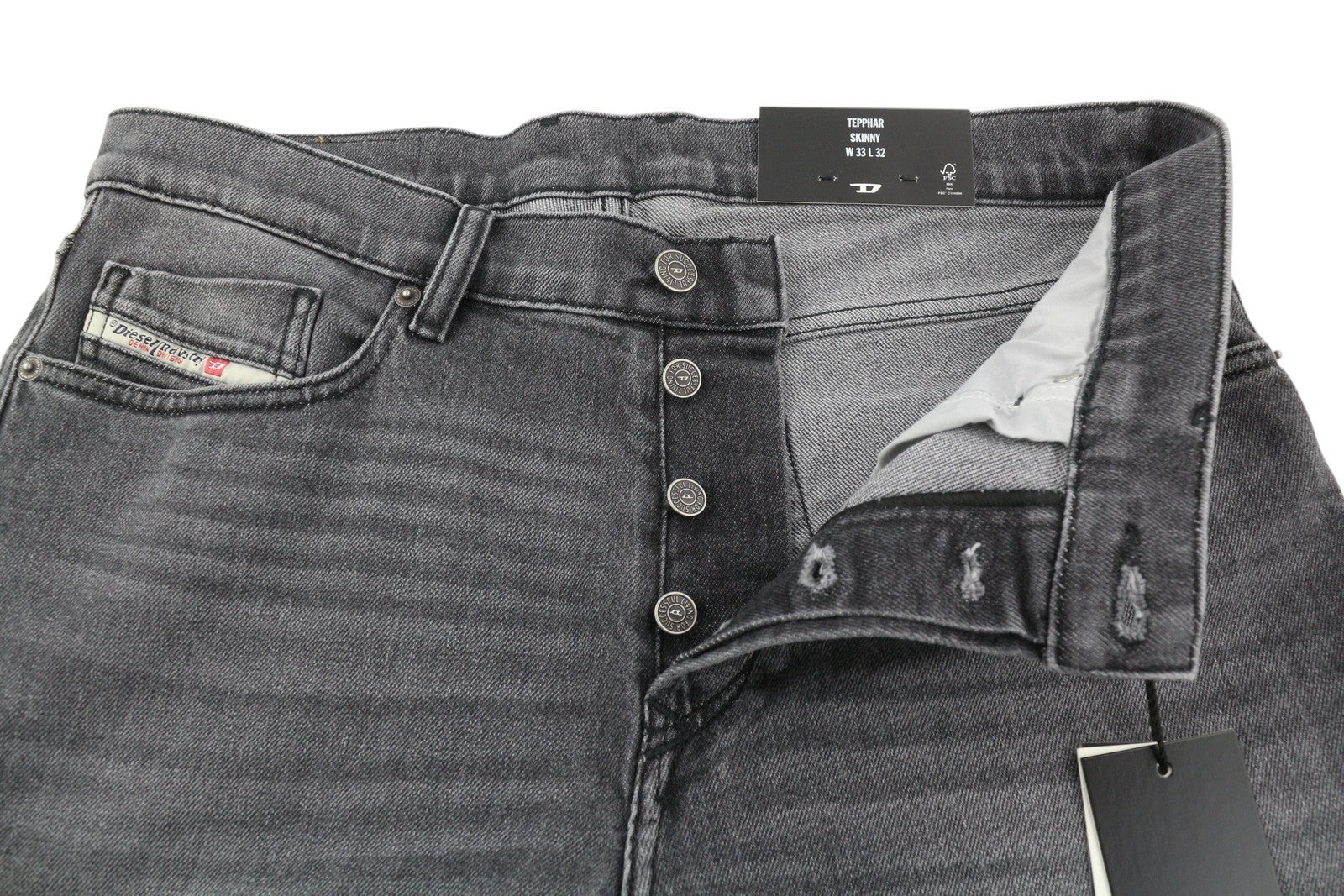 DIESEL Tepphar-X R975F Men's W33/L32 Skinny Grey Washed Button Fly Denim RRP175
