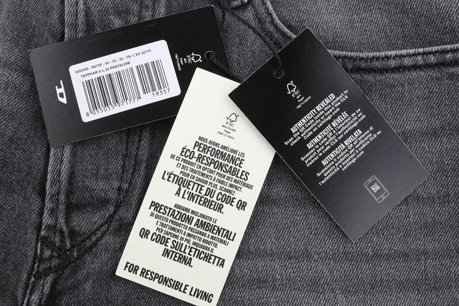 DIESEL Tepphar-X R975F Men's W33/L32 Skinny Grey Washed Button Fly Denim RRP175