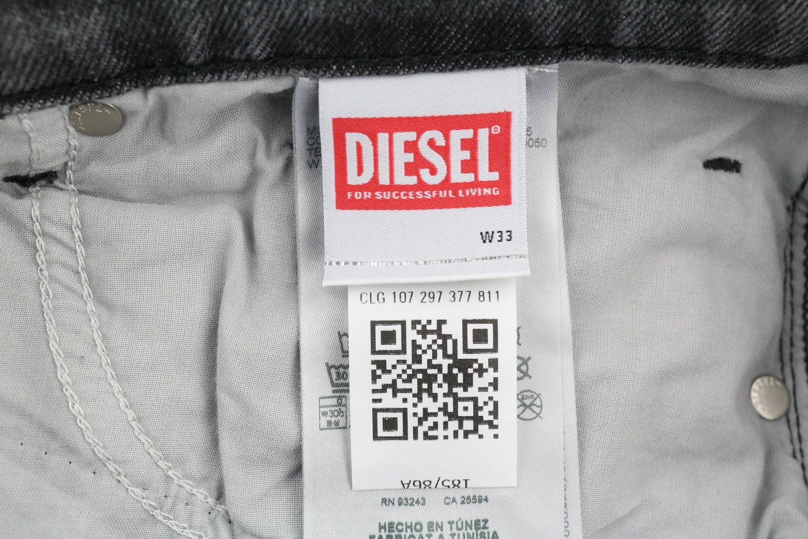 DIESEL Tepphar-X R975F Men's W33/L32 Skinny Grey Washed Button Fly Denim RRP175