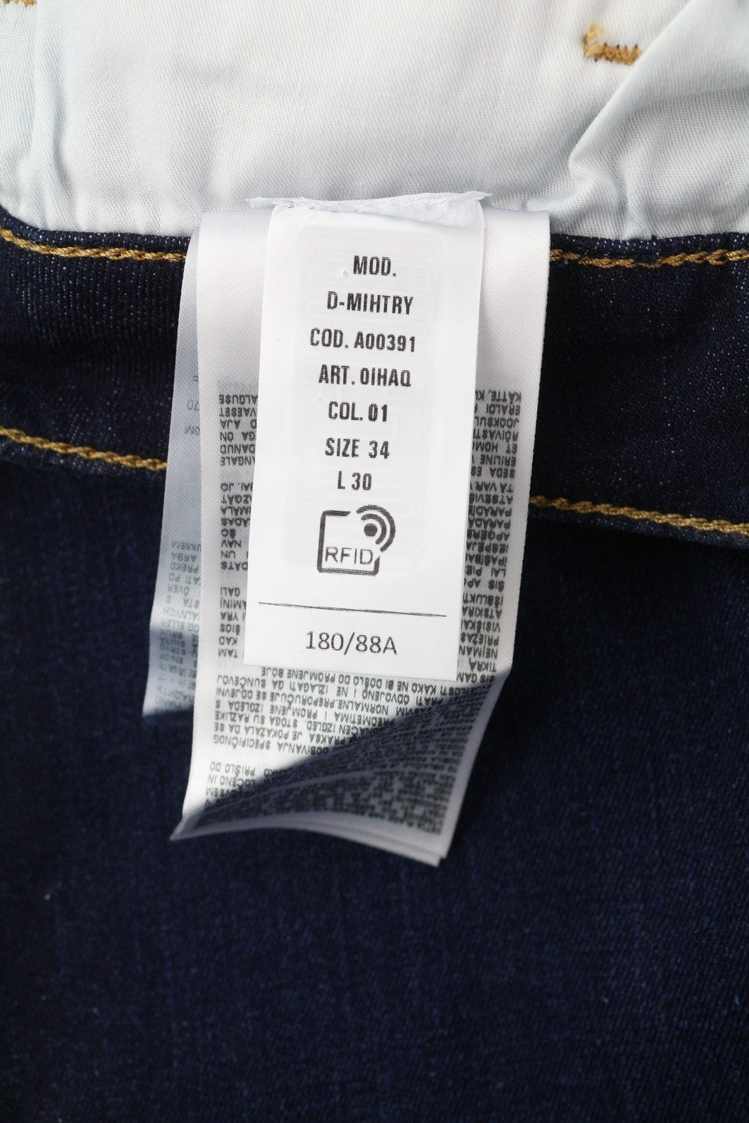 DIESEL D-Mihtry 0IHAQ Men's W34/L30 Straight Washed Blue Regular Denim