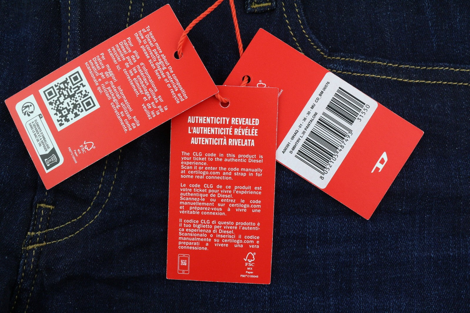 DIESEL D-Mihtry 0IHAQ Men's W36/L30 Straight Blue Denim Washed Regular