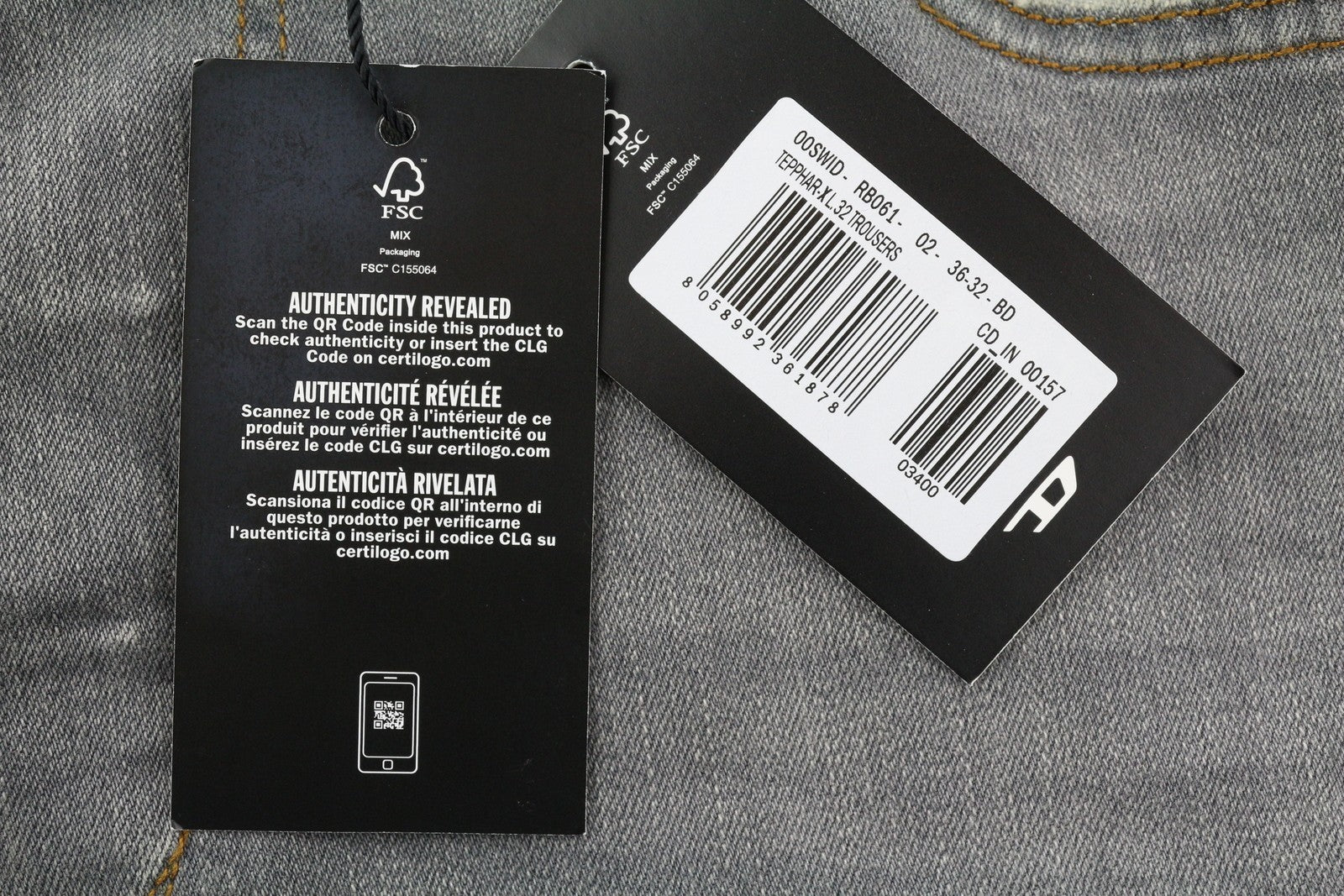 DIESEL Tepphar RB061 Men's W36/L32 Slim Grey Washed Button Fly Denim RRP175