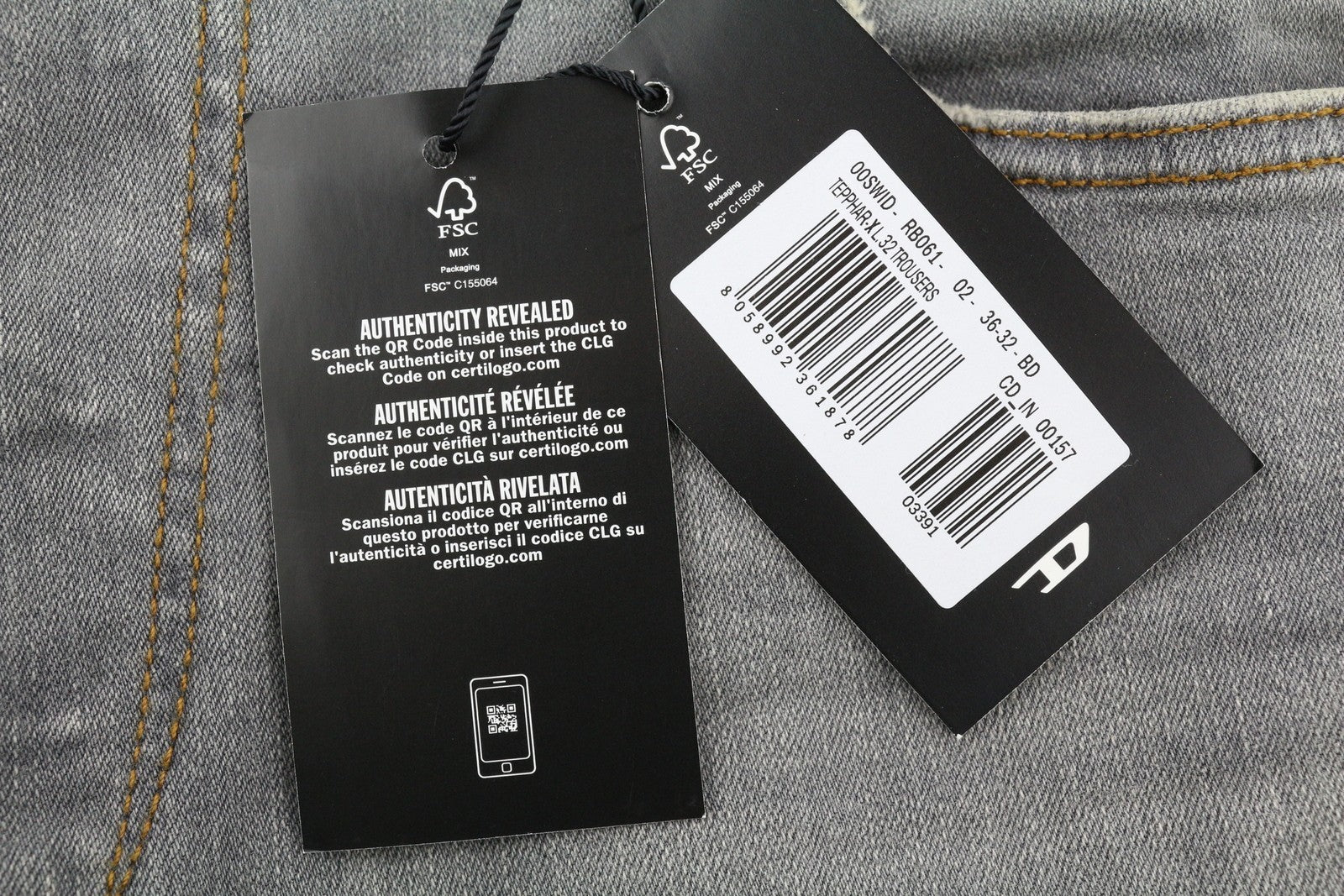 DIESEL Tepphar RB061 Men's W36/L32 Slim Faded Grey Button Fly Denim RRP175