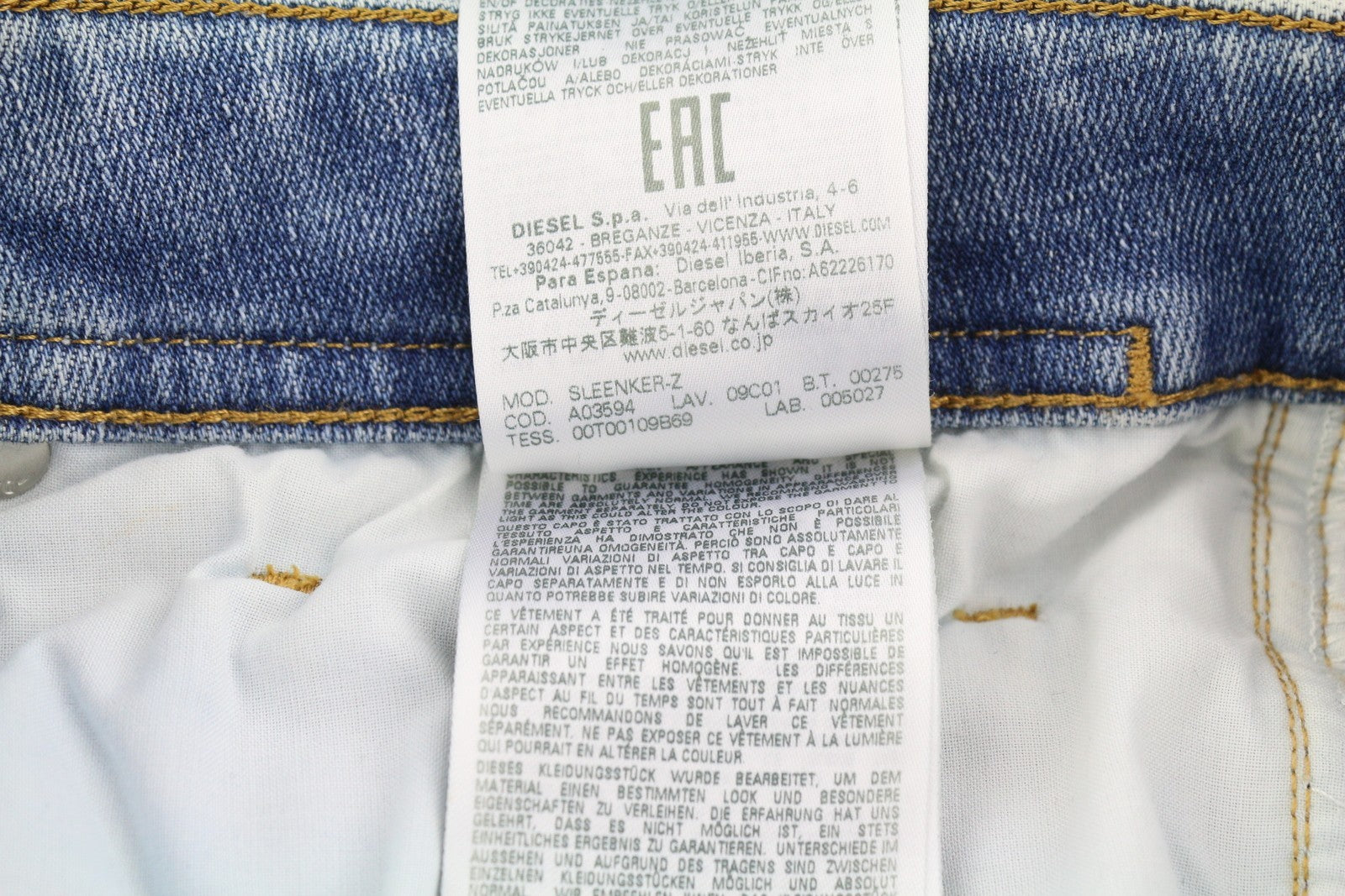 DIESEL Sleenker-Z 09C01 Men's W32/L32 Skinny Washed Blue Zip Fly Denim RRP195