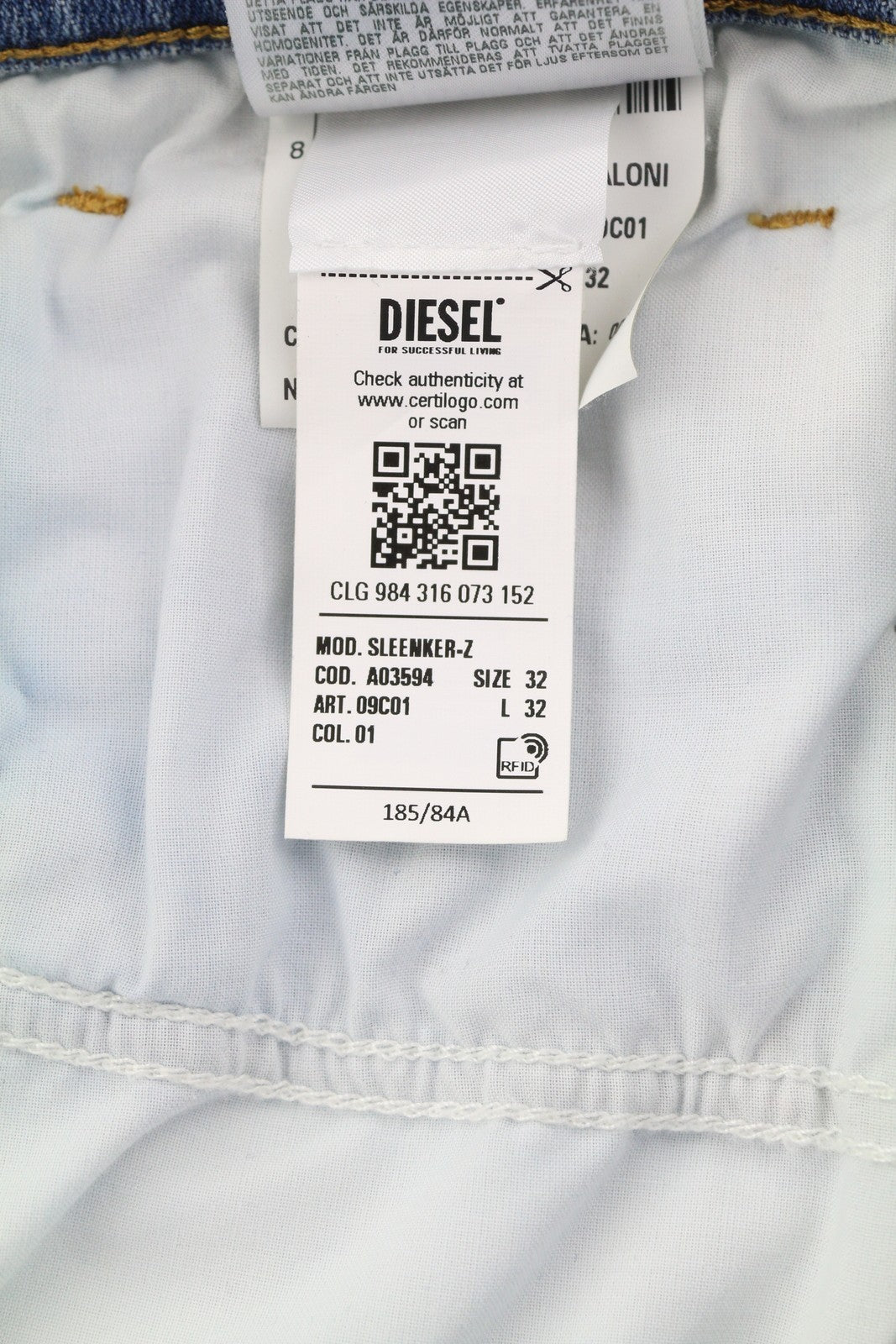 DIESEL Sleenker-Z 09C01 Men's W32/L32 Skinny Washed Blue Zip Fly Denim RRP195