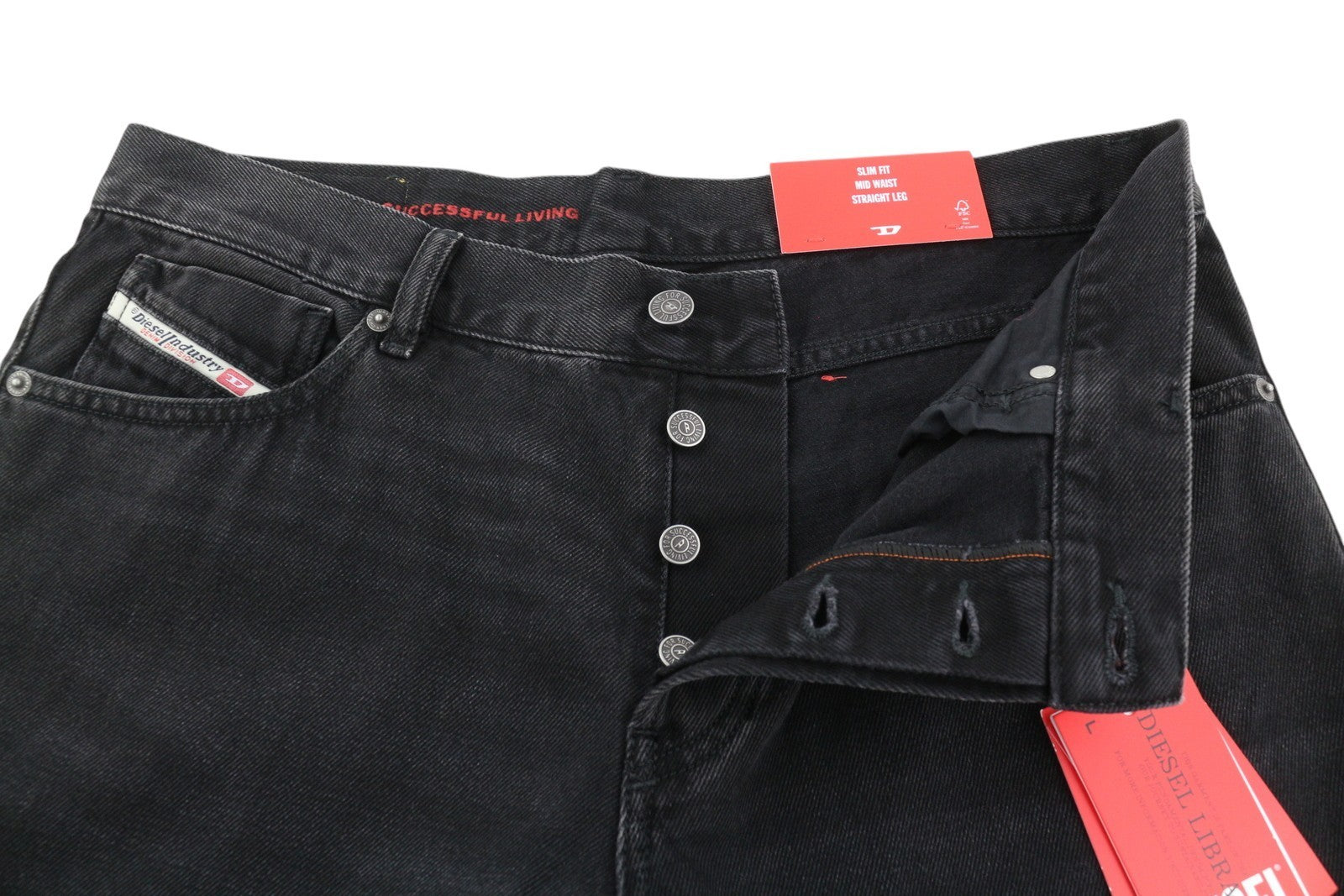 DIESEL 1995 D-Sark 09B88 Men's W34/L32 Slim Straight Black Denim Jeans RRP185