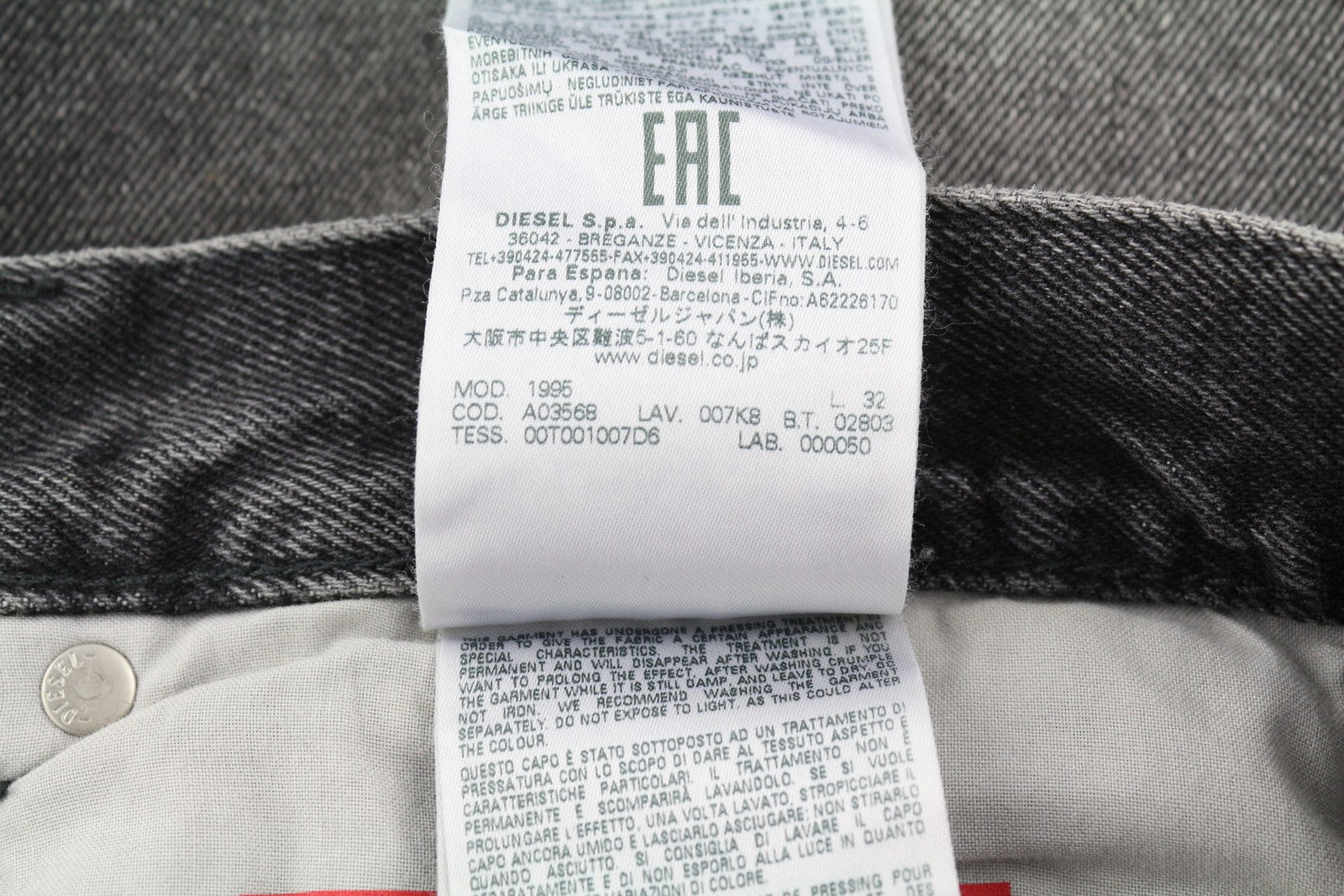 DIESEL 1995 007K8 Men's W33/L32 Slim Straight Grey Distressed Denim RRP195