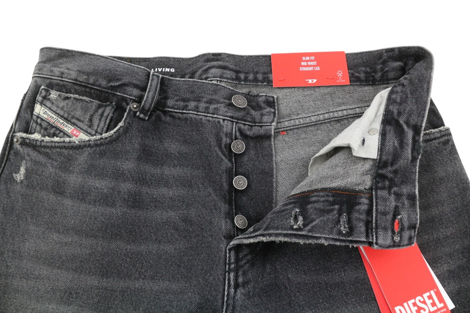 DIESEL 1995 007K8 Men's W34/L32 Slim Straight Distressed Grey Denim RRP195