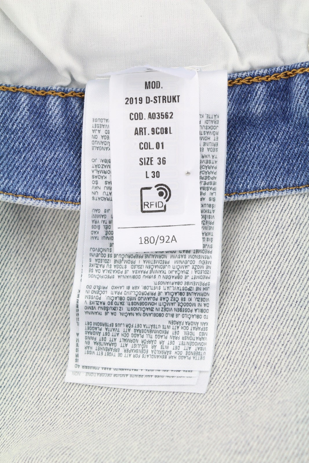 DIESEL 2019 D-Strukt 9C08L Men's W36/L30 Slim Zip Fly Denim Washed Blue RRP250