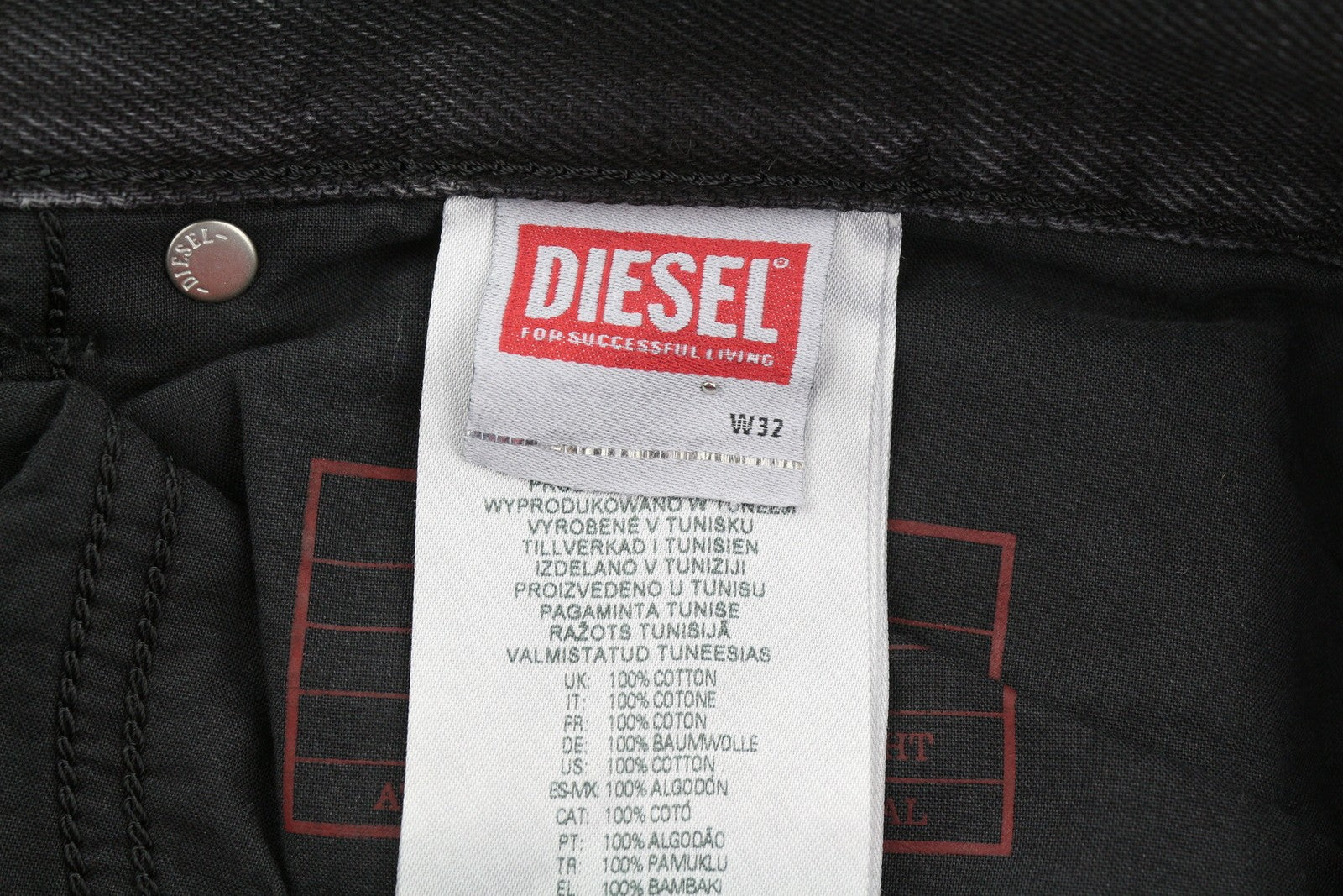 DIESEL 1995 09B88 Men's W32/L32 Slim Black Straight Button Washed Denim RRP185