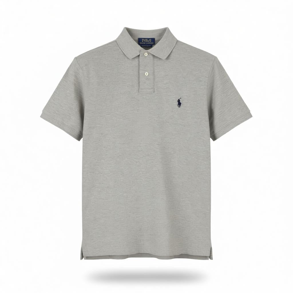 RALPH LAUREN Custom Slim Fit Men Polos S Grey Melange Cotton Logo Short Sleeve