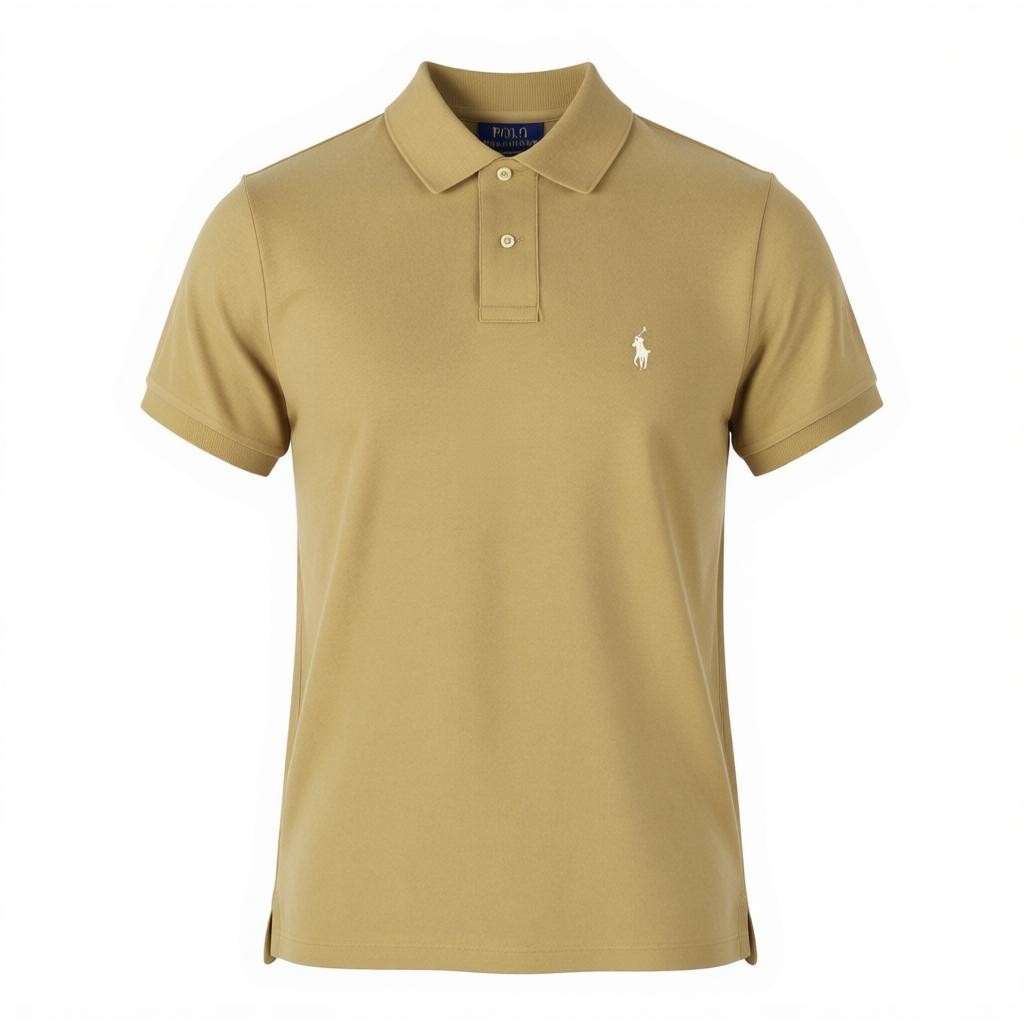 RALPH LAUREN Custom Slim Fit Men Polos L Beige Embroidered Logo Short Sleeve