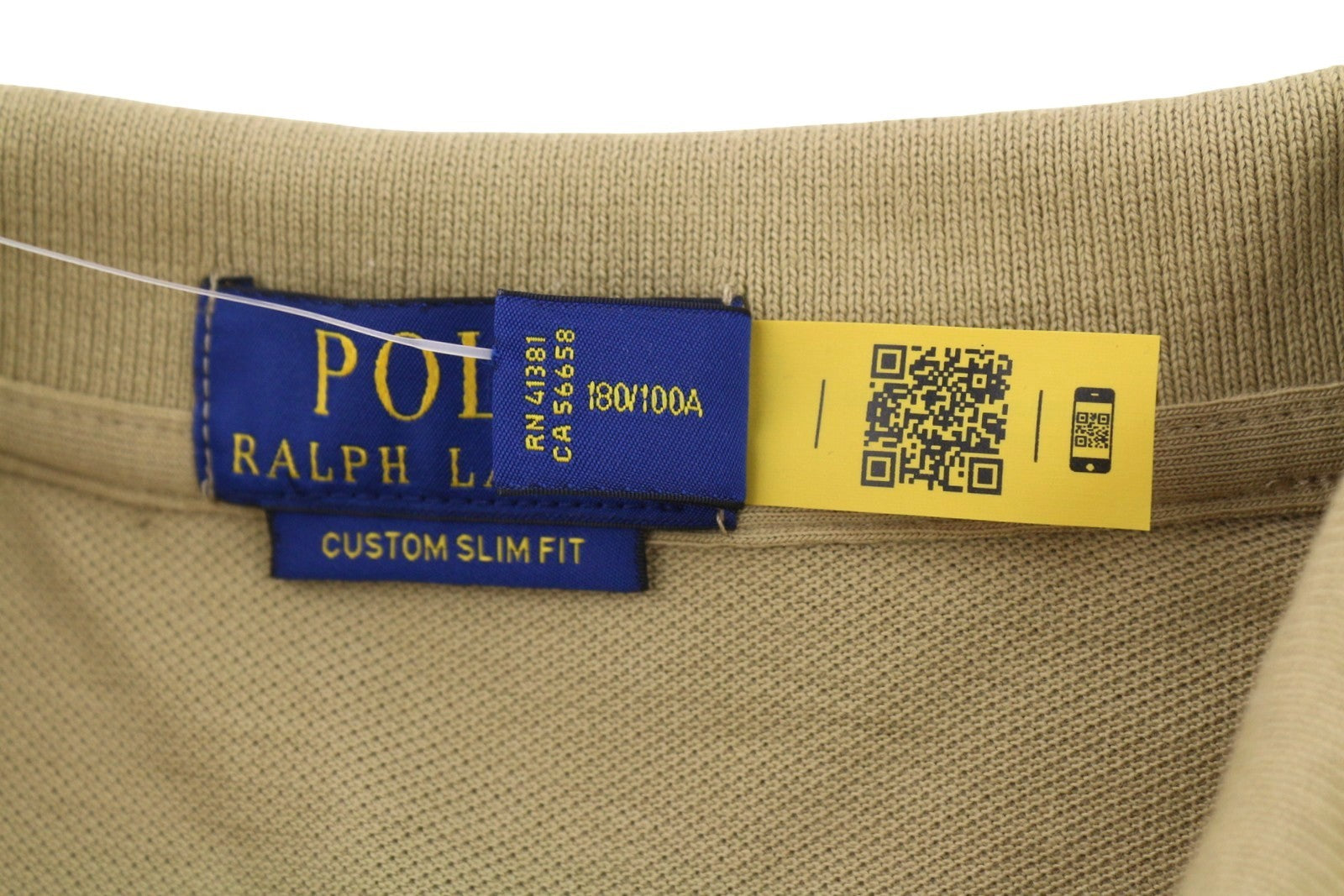 RALPH LAUREN Custom Slim Fit Men Polos L Beige Embroidered Logo Short Sleeve