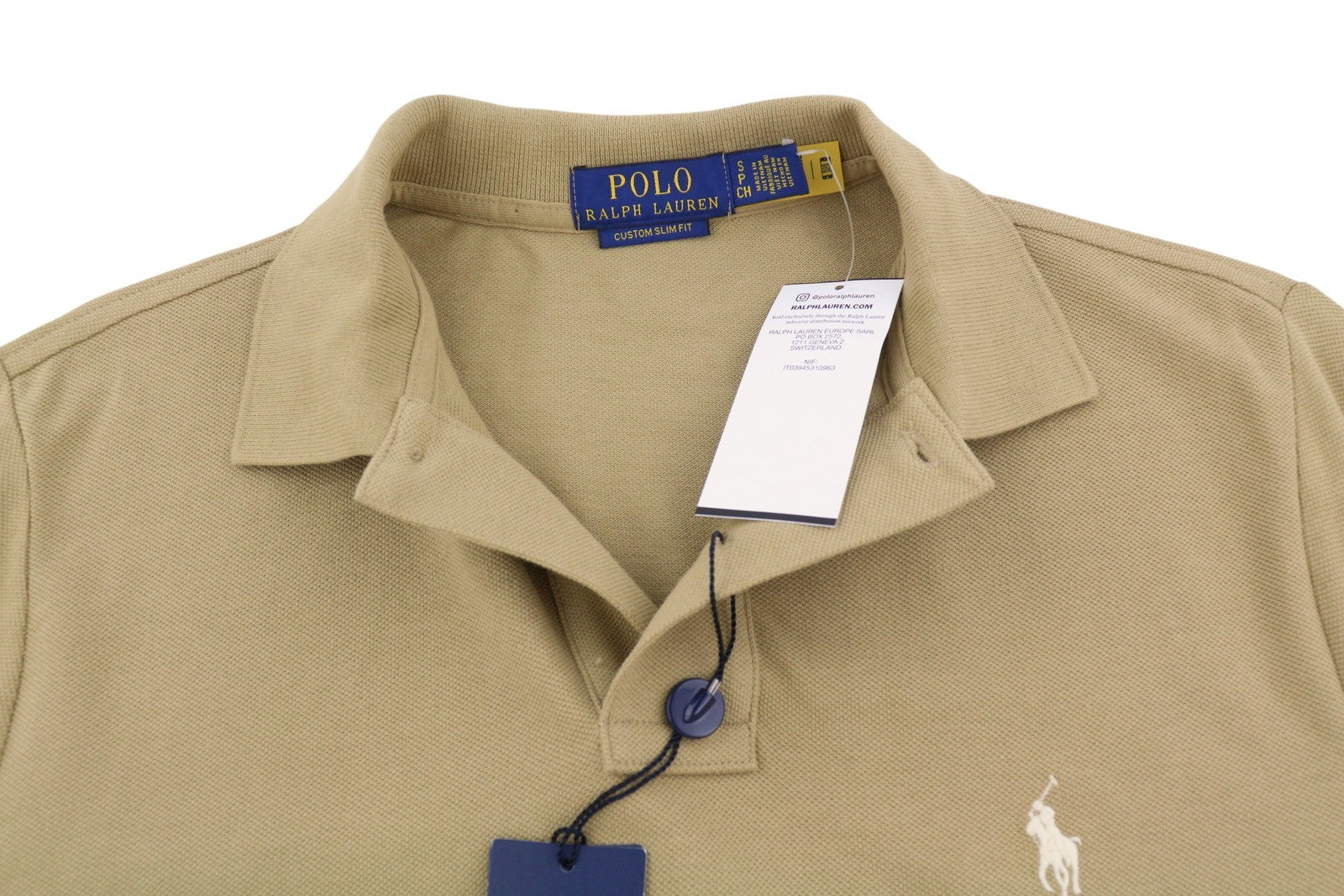 RALPH LAUREN Custom Slim Fit Men Polos S Beige Embroidered Logo Short Sleeve