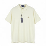 RALPH LAUREN Custom Slim Fit Men Polos 2XL Cream Embroidered Logo Short Sleeve