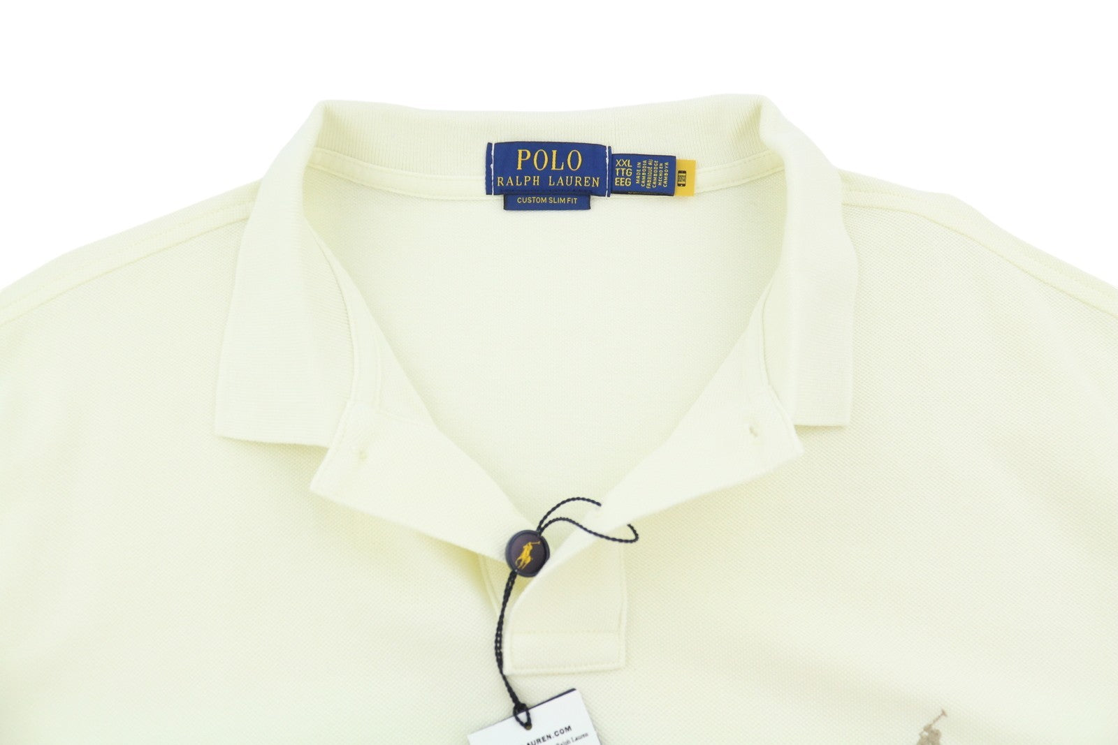 RALPH LAUREN Custom Slim Fit Men Polos 2XL Cream Embroidered Logo Short Sleeve