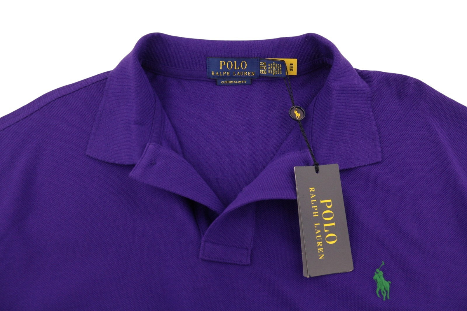 RALPH LAUREN Custom Slim Fit Men Polos 2XL Purple Cotton Logo Short Sleeve