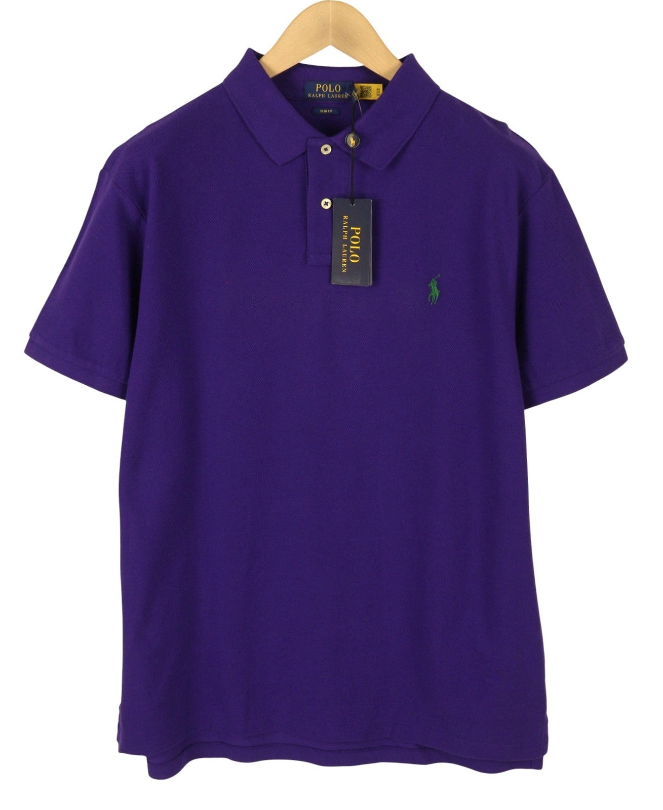 RALPH LAUREN Slim Fit Men Polos XL Purple Cotton Embroidered Logo Short Sleeve