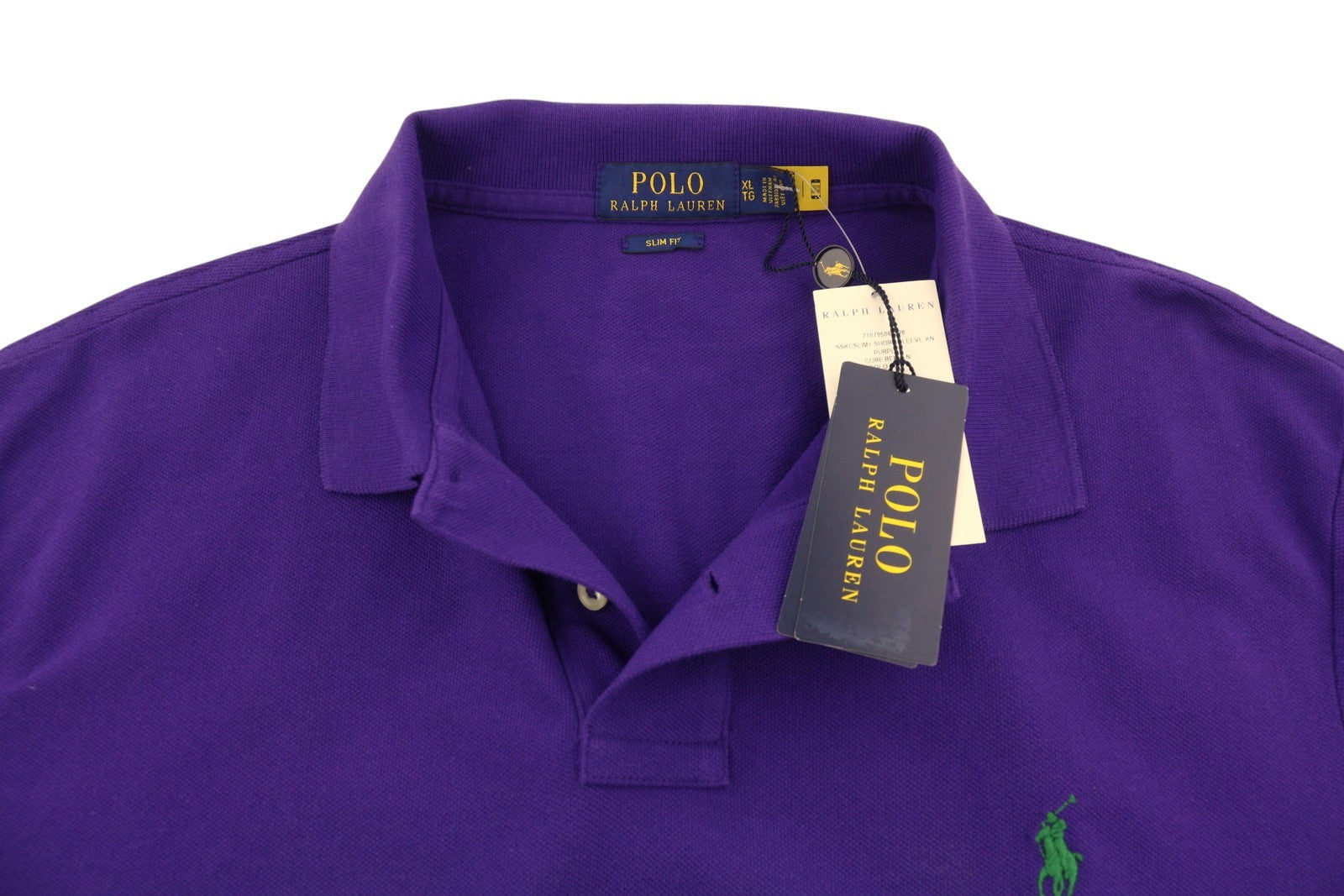 RALPH LAUREN Slim Fit Men Polos XL Purple Cotton Embroidered Logo Short Sleeve