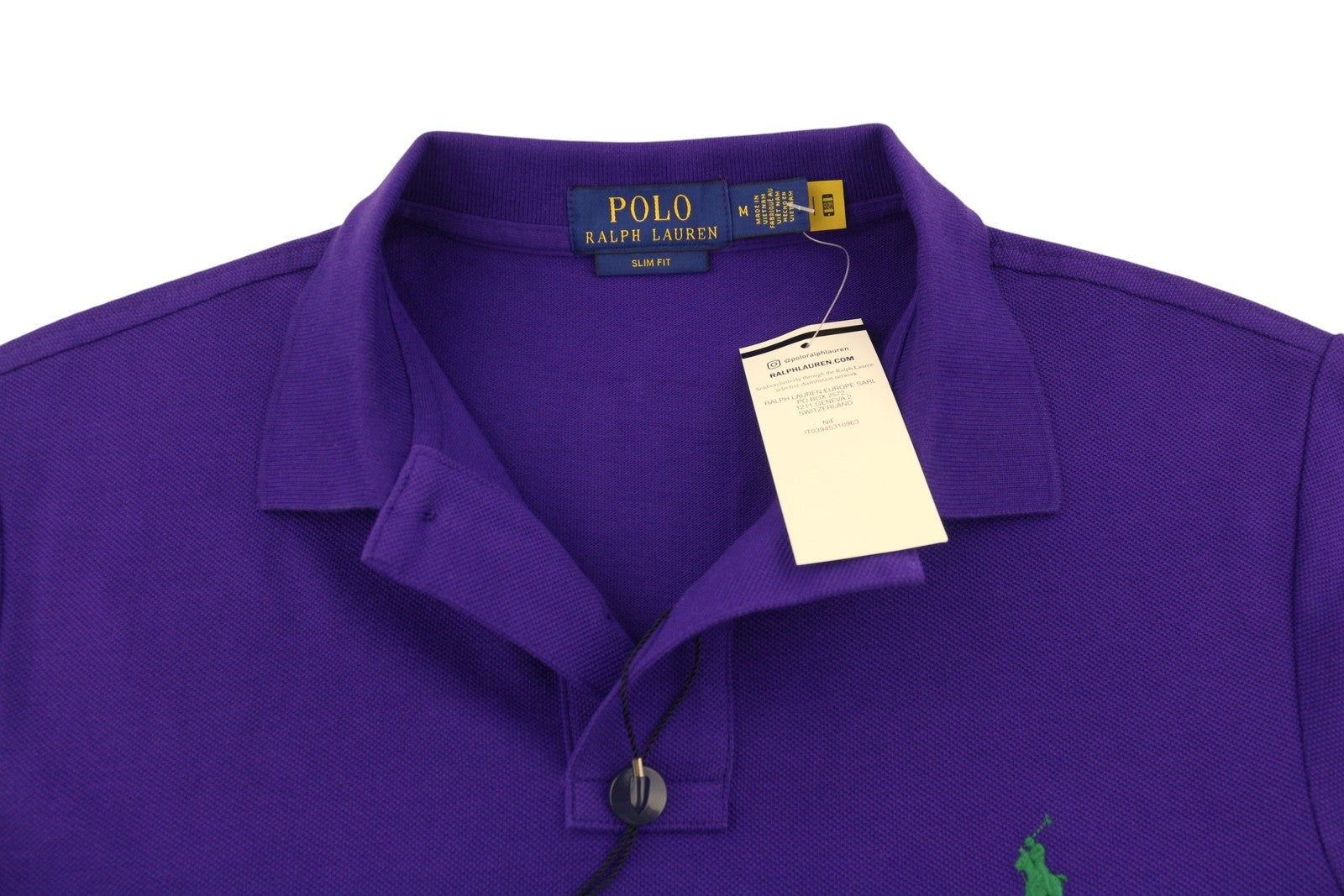 RALPH LAUREN Slim Fit Men Polos M Purple Cotton Embroidered Logo Short Sleeve