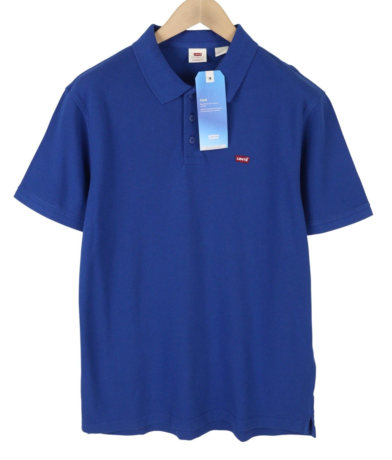 LEVI'S Standard Fit Men Polos L Blue Cotton Patch Logo Short Sleeved