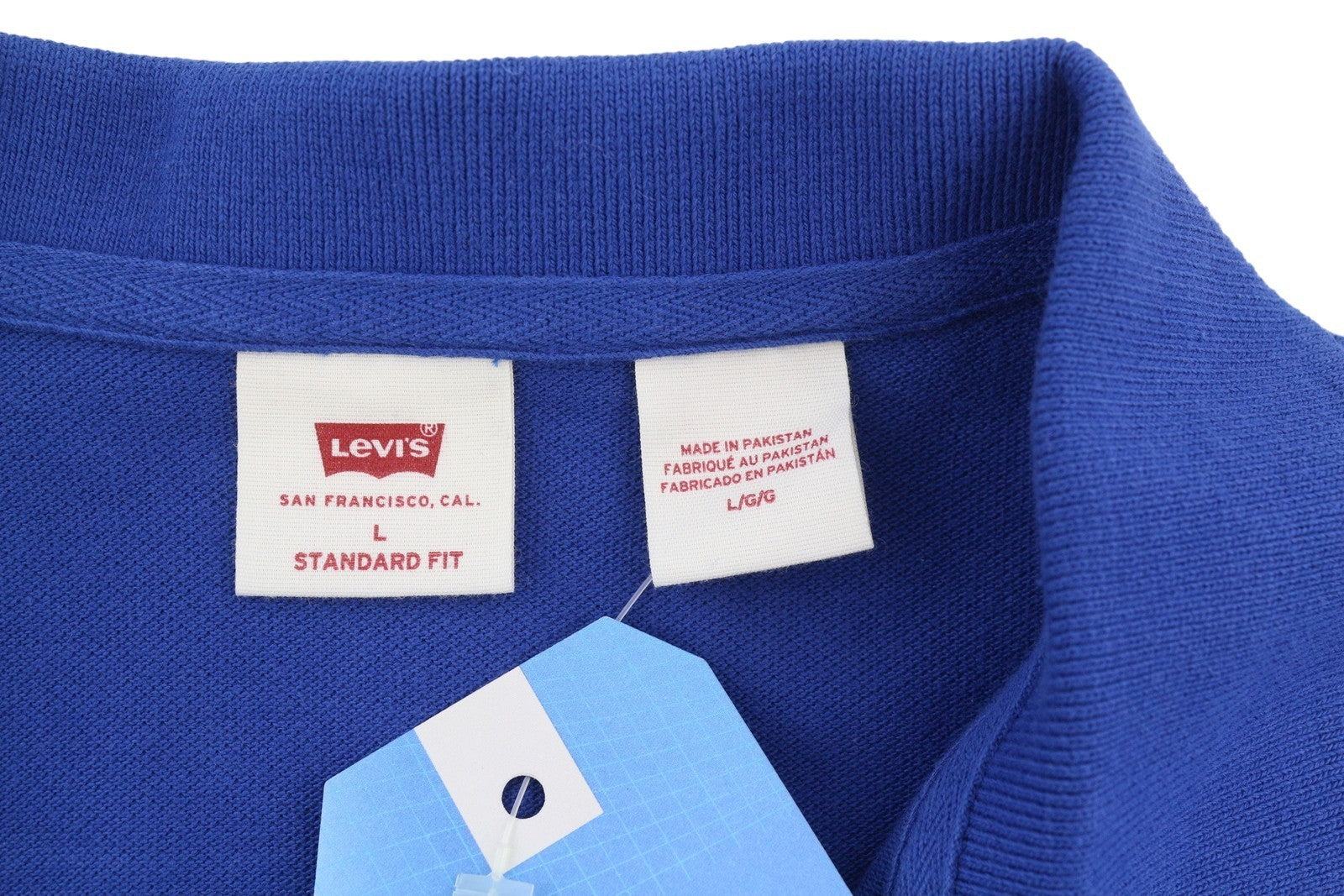 LEVI'S Standard Fit Men Polos L Blue Cotton Patch Logo Short Sleeved
