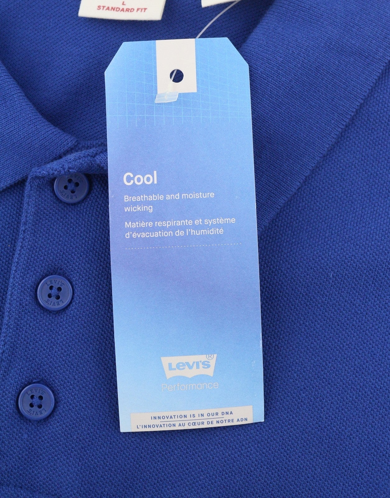 LEVI'S Standard Fit Men Polos L Blue Cotton Patch Logo Short Sleeved