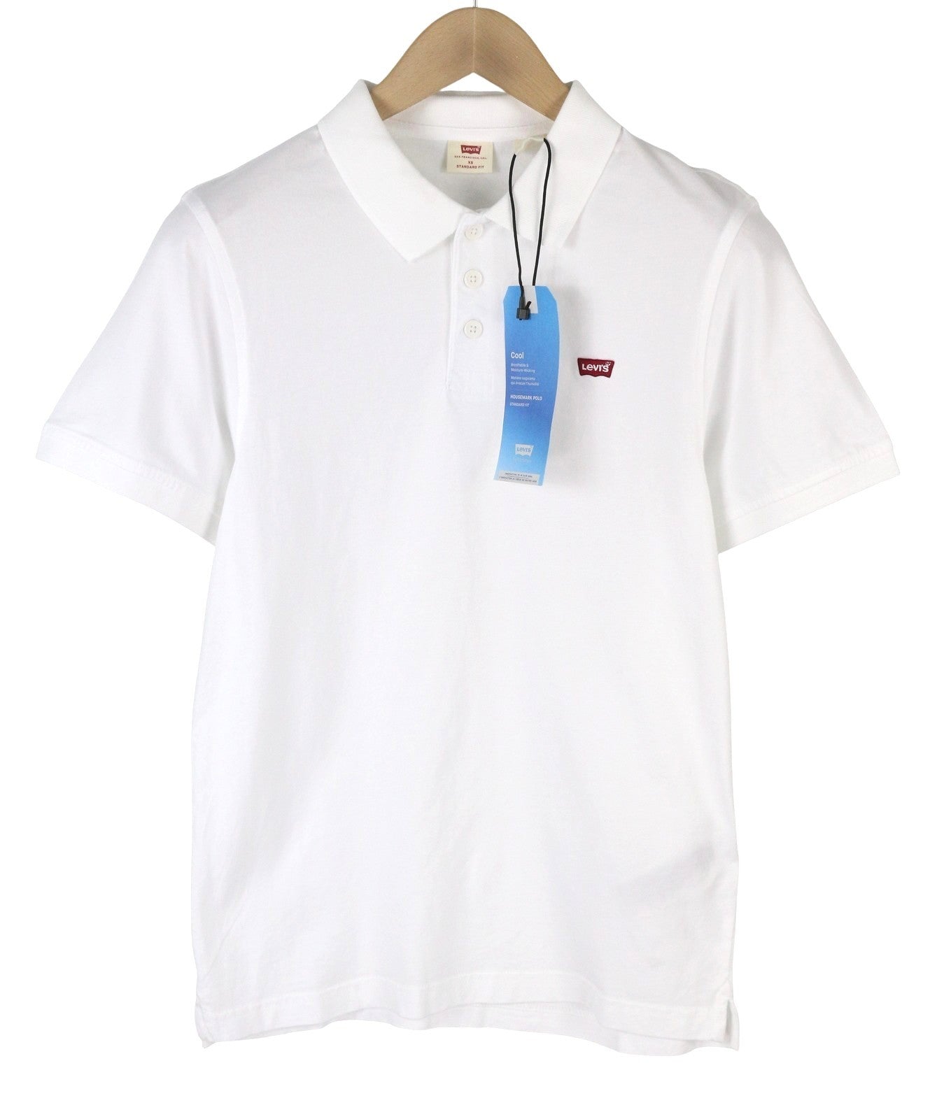 LEVI'S Standard Fit Men Polos XS White Embroidered Logo Cotton Short Sleeve