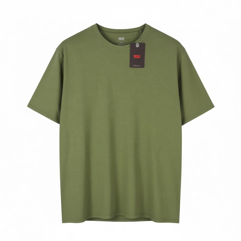 LEVI'S Slim Men T-Shirt XL Khaki Green Tricot Cotton Crew Neck Short Sleeve