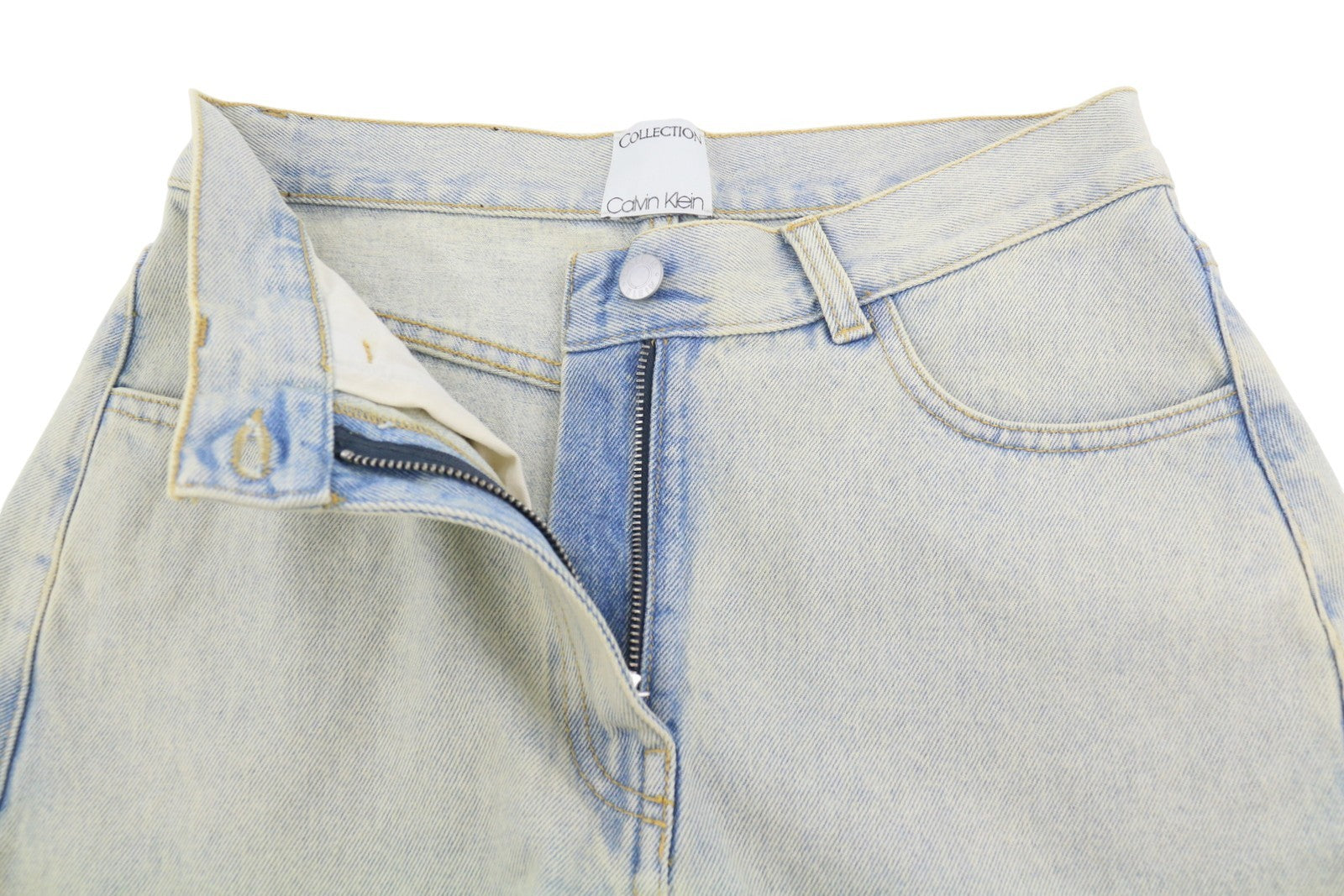 CALVIN KLEIN COLLECTION Women Jeans W26/L32 Light Blue Faded Wide Relaxed RRP491