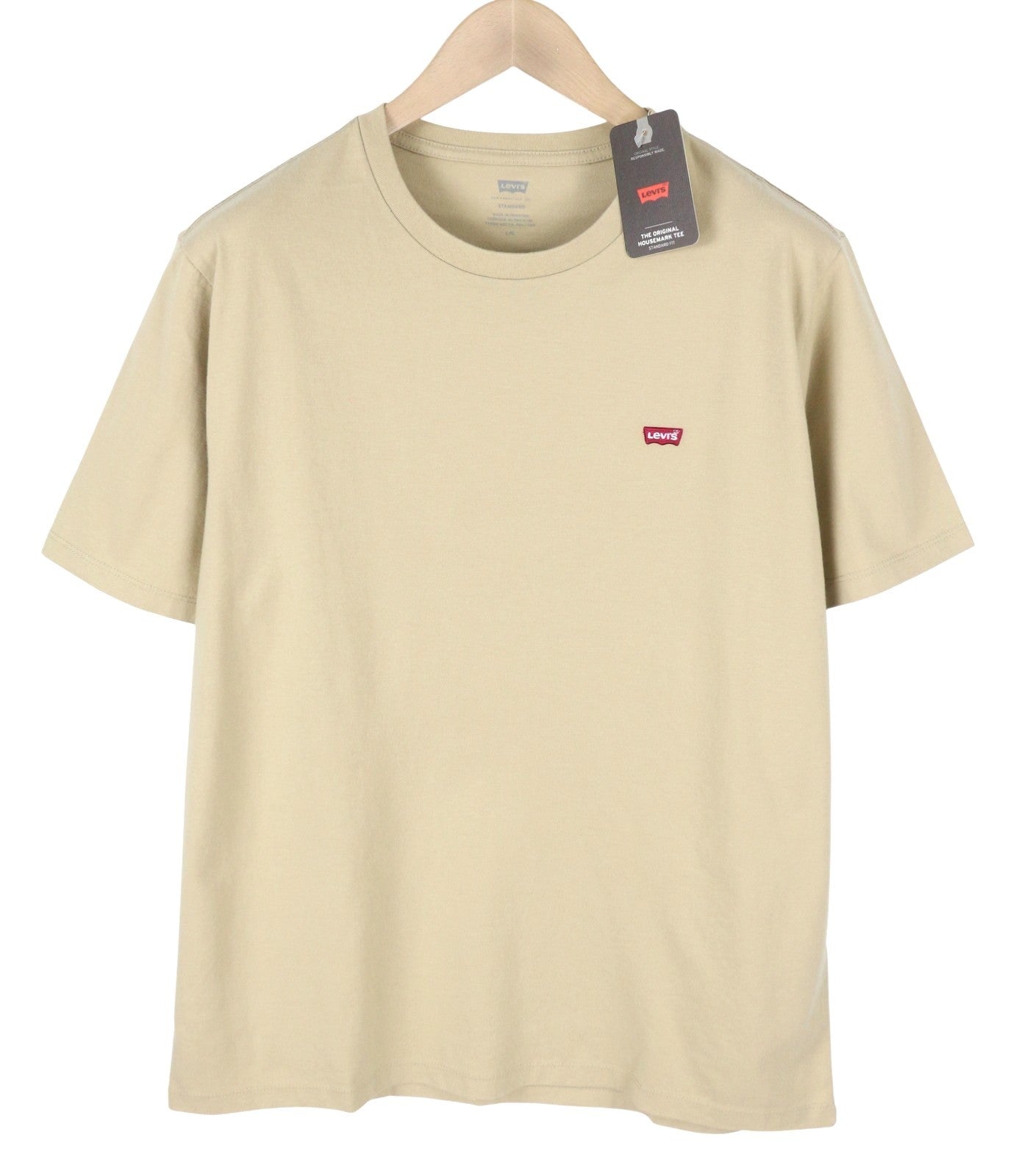 LEVI'S Standard Men T-Shirt 2XL Beige Cotton Tricot Crew Neck Short Sleeve