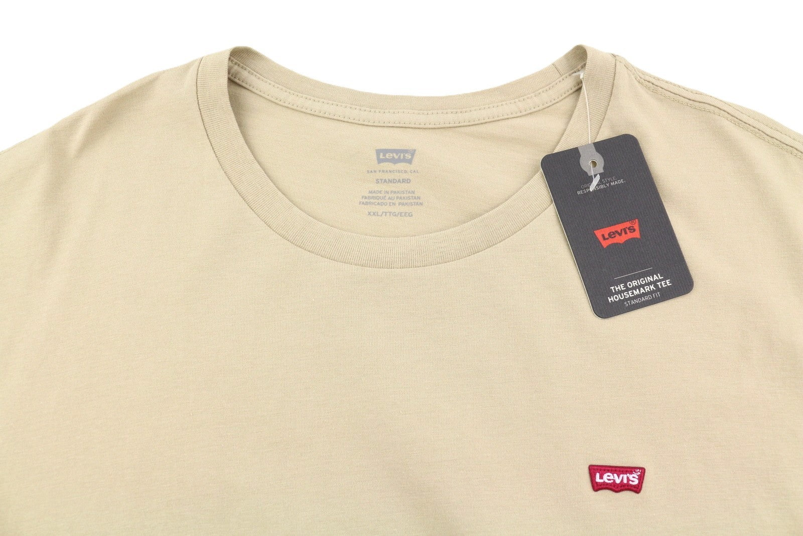 LEVI'S Standard Men T-Shirt 2XL Beige Cotton Tricot Crew Neck Short Sleeve
