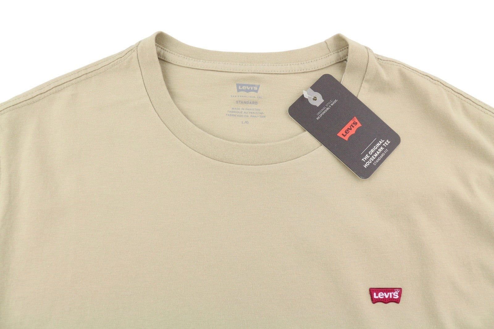 LEVI'S Standard Men T-Shirt L Beige Cotton Tricot Crew Neck Short Sleeve
