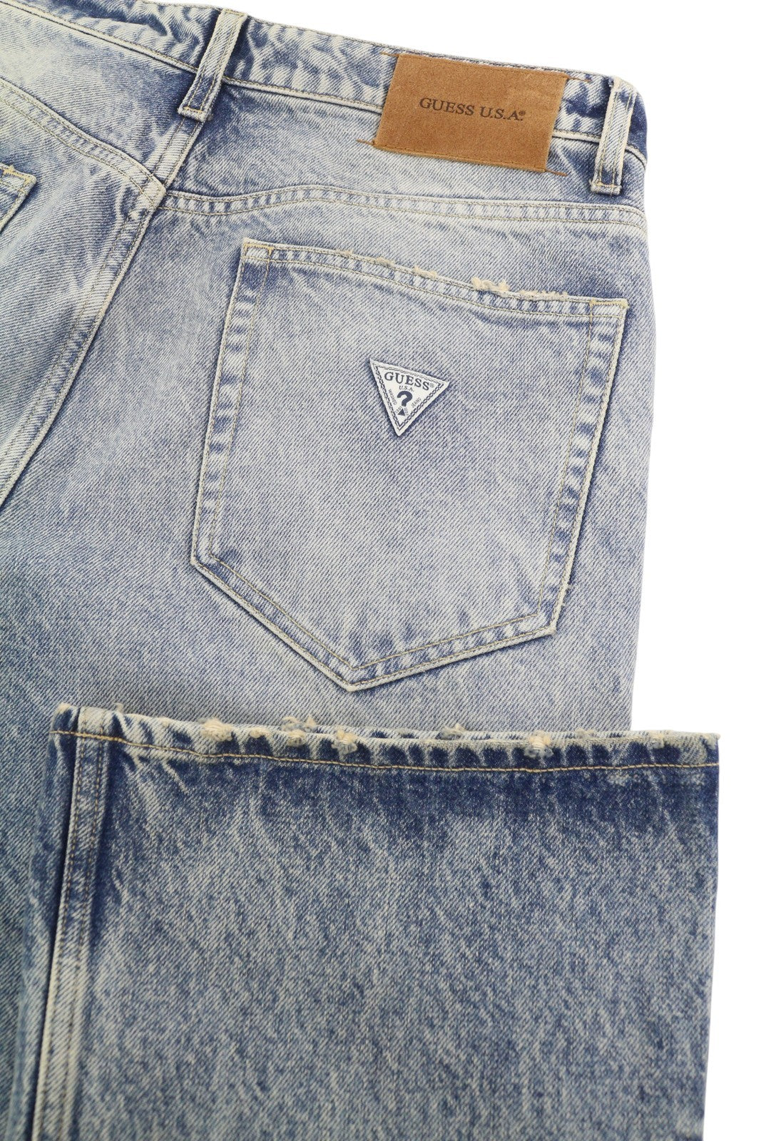 GUESS USA Gudl Men Jeans W32/L32 Blue Whiskers Faded Bootcut Button Fly RRP380