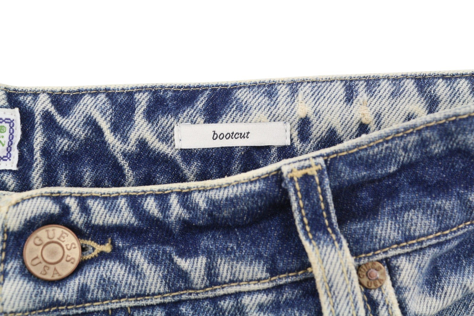 GUESS USA Gudl Men Jeans W32/L32 Blue Whiskers Faded Bootcut Button Fly RRP380