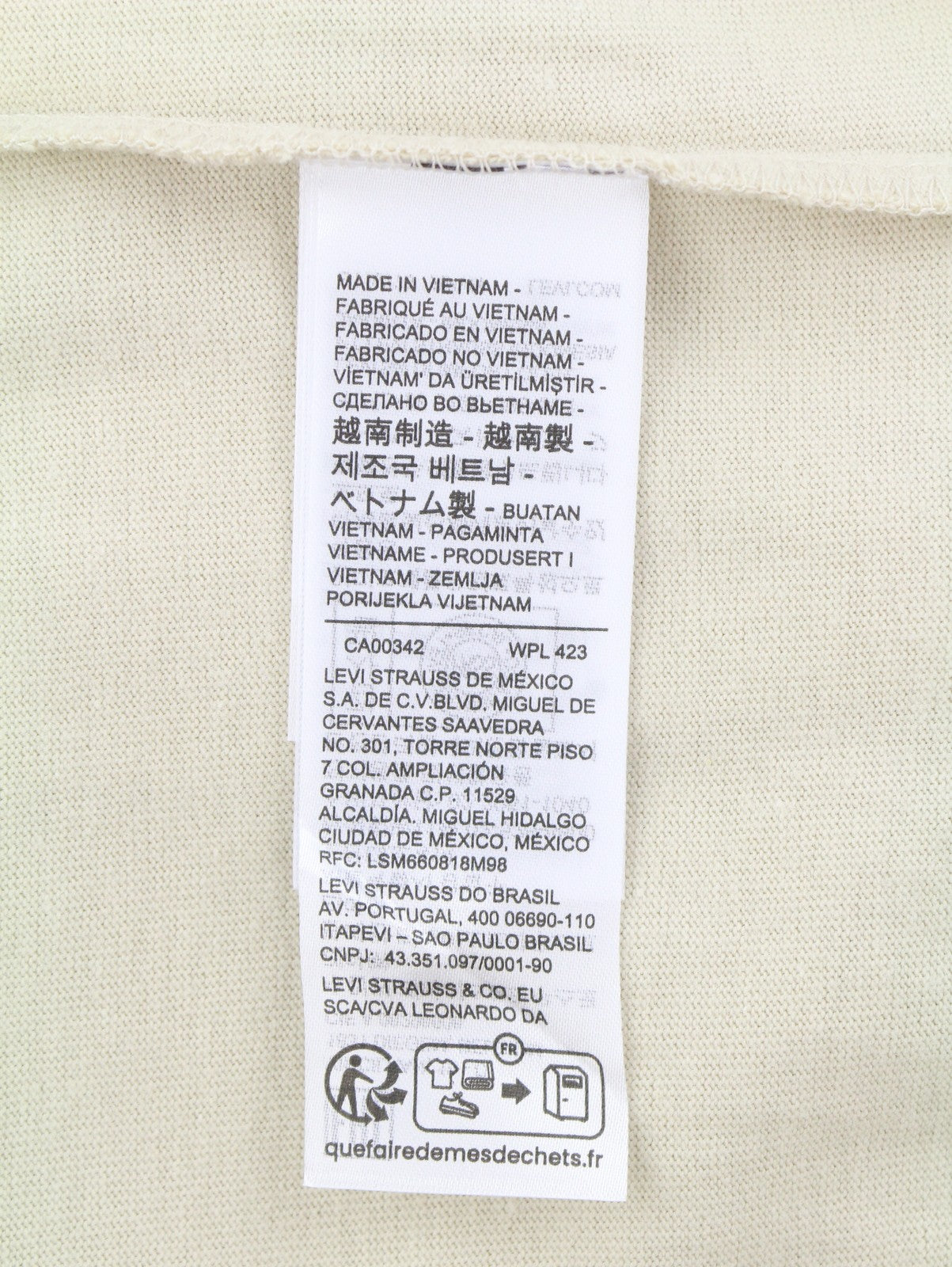 LEVI'S Standard Men T-Shirt XL Light Beige Tricot Cotton Crew Neck Short Sleeve