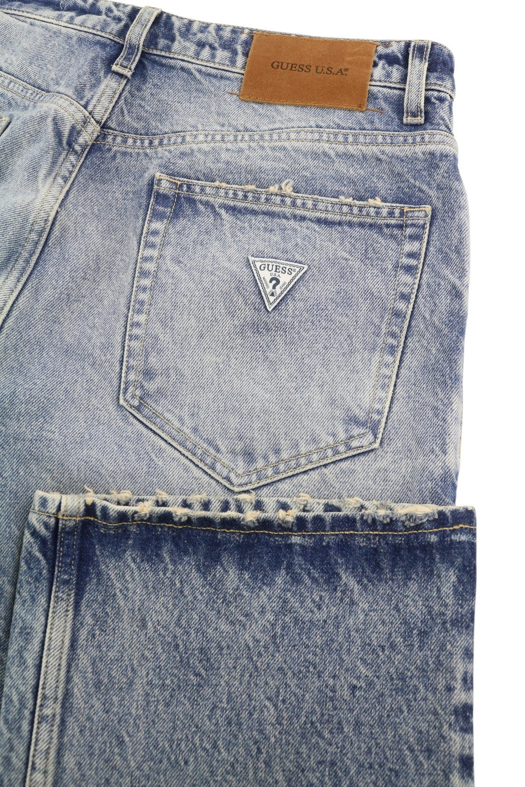 GUESS USA Straight Men Jeans W32 Blue Whiskers Faded Button Fly Denim