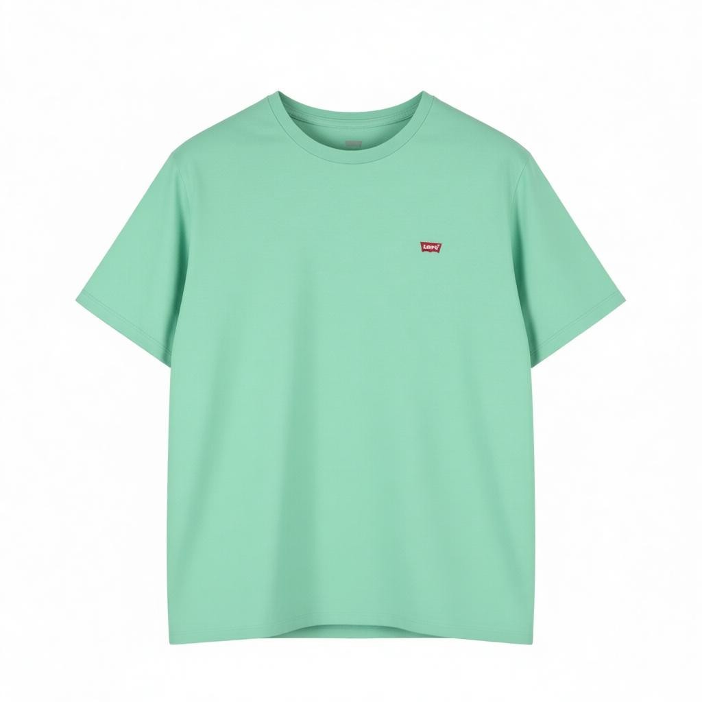 LEVI'S Standard Men T-Shirt L Green Tricot Cotton Crew Neck Short Sleeve