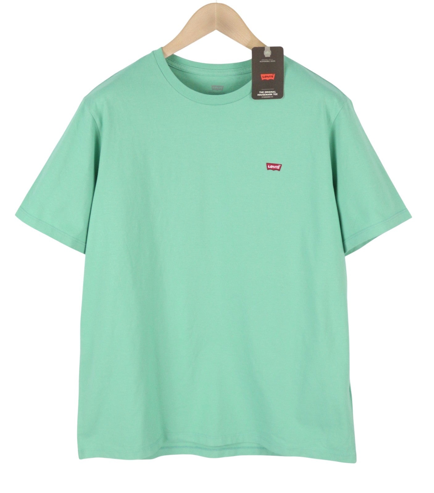 LEVI'S Standard Men T-Shirt L Green Tricot Cotton Crew Neck Short Sleeve