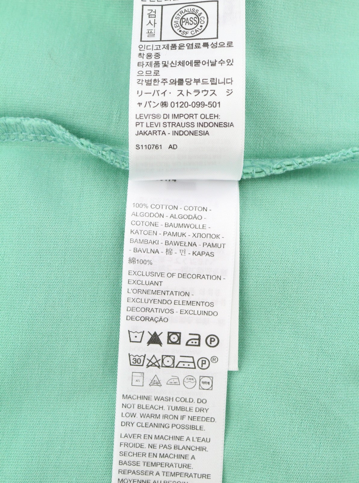 LEVI'S Standard Men T-Shirt L Green Tricot Cotton Crew Neck Short Sleeve