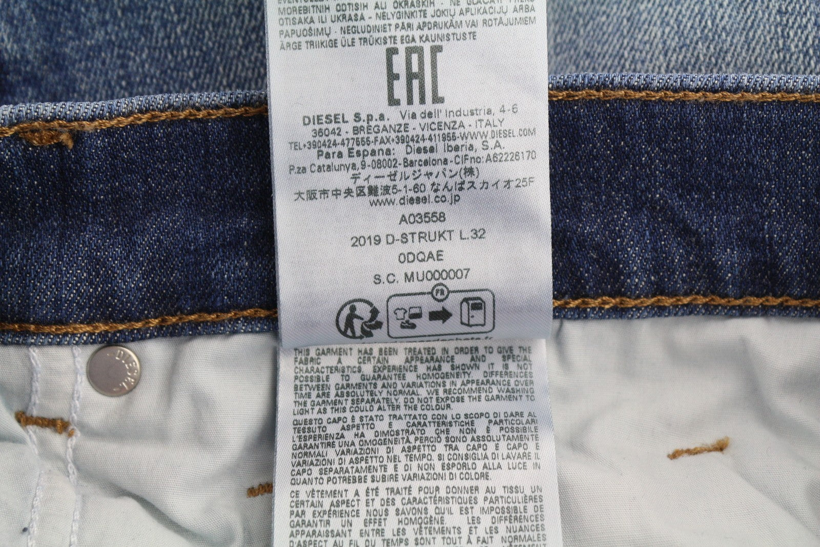 DIESEL 2019 D-Strukt 0DQAE Men's W32/L32 Slim Zip Fly Faded Blue Denim RRP175