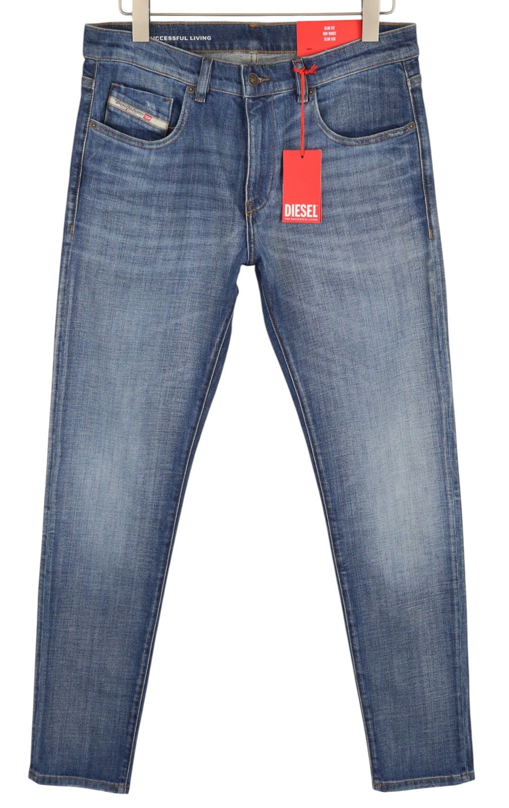 DIESEL 2019 D-Strukt 0DQAE Men's W33/L34 Slim Fit Blue Faded Zip Denim RRP175