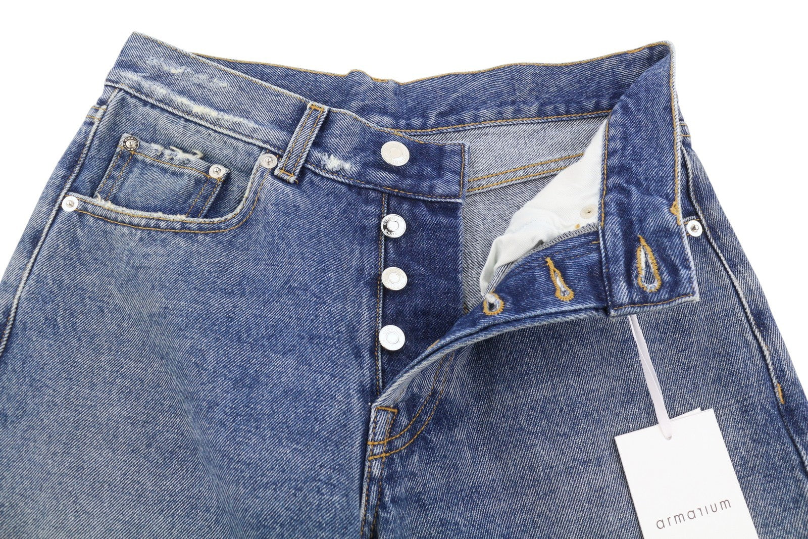 ARMARIUM Luke Women Jeans 36 Blue Faded Distress Relaxed Button Fly RRP570