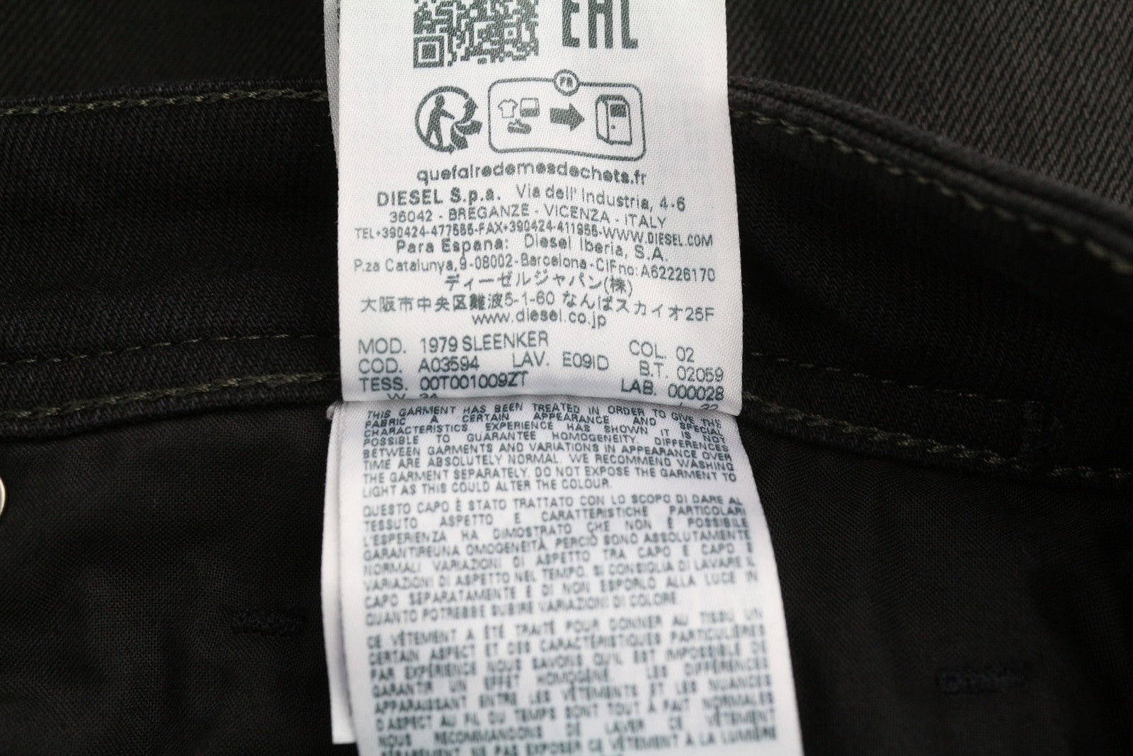 DIESEL 1979 Sleenker E09ID Men's W34/L32 Shiny Coated Black Slim Zip RRP225