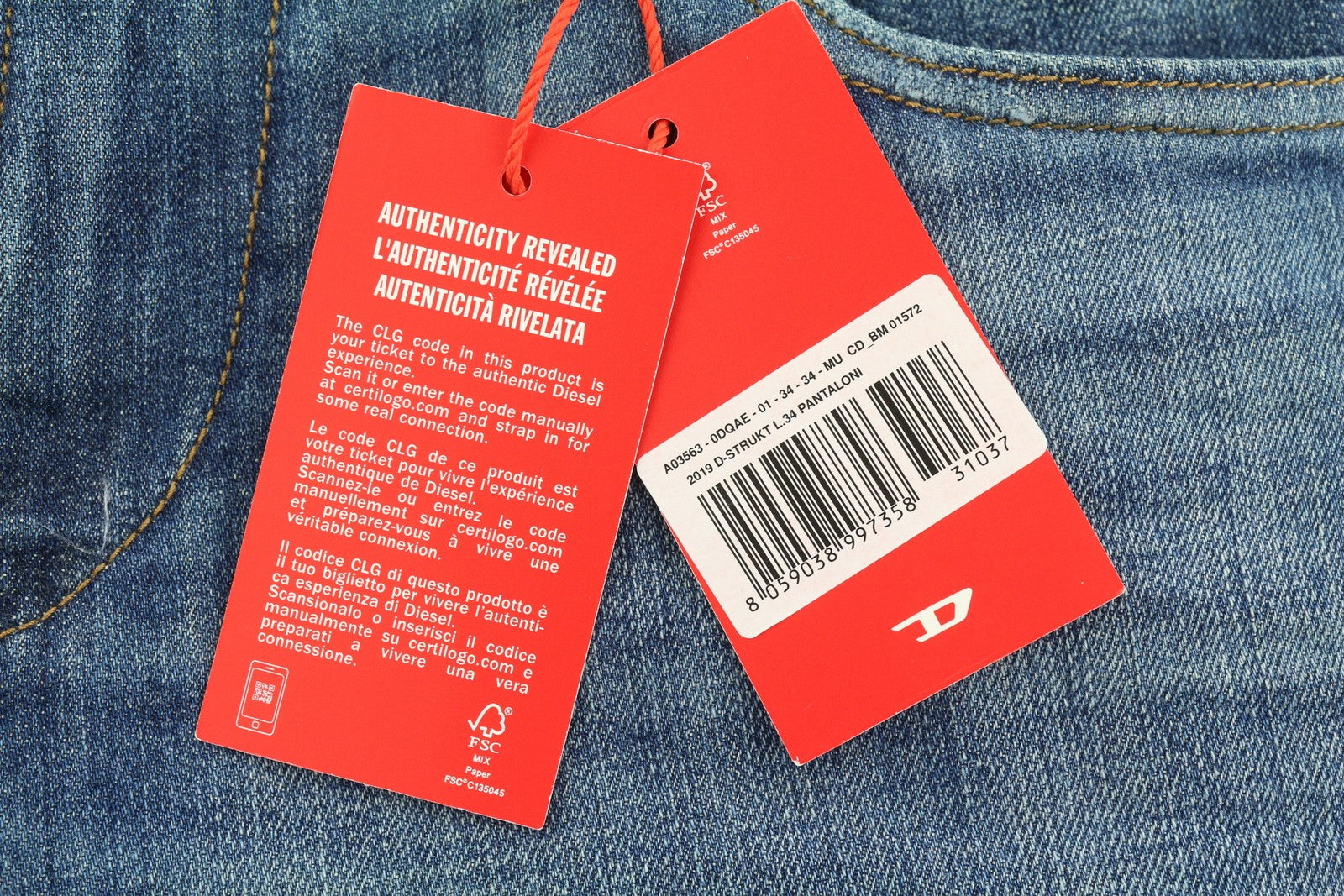 DIESEL 2019 D-Strukt 0DQAE Men's W34/L34 Slim Fit Blue Fade Effect Denim RRP175