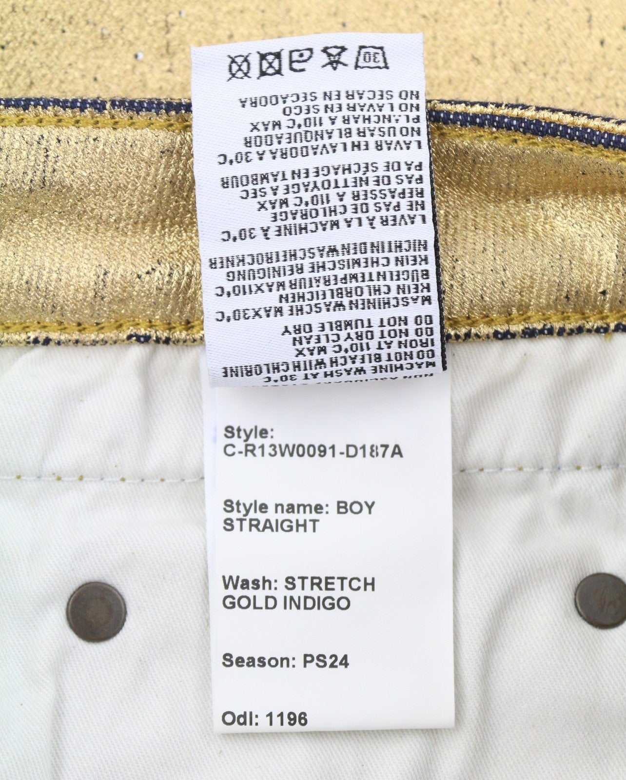 R13 Boy Straight Women Jeans 27 Stretch Gold Indigo Shiny Giller Cropped