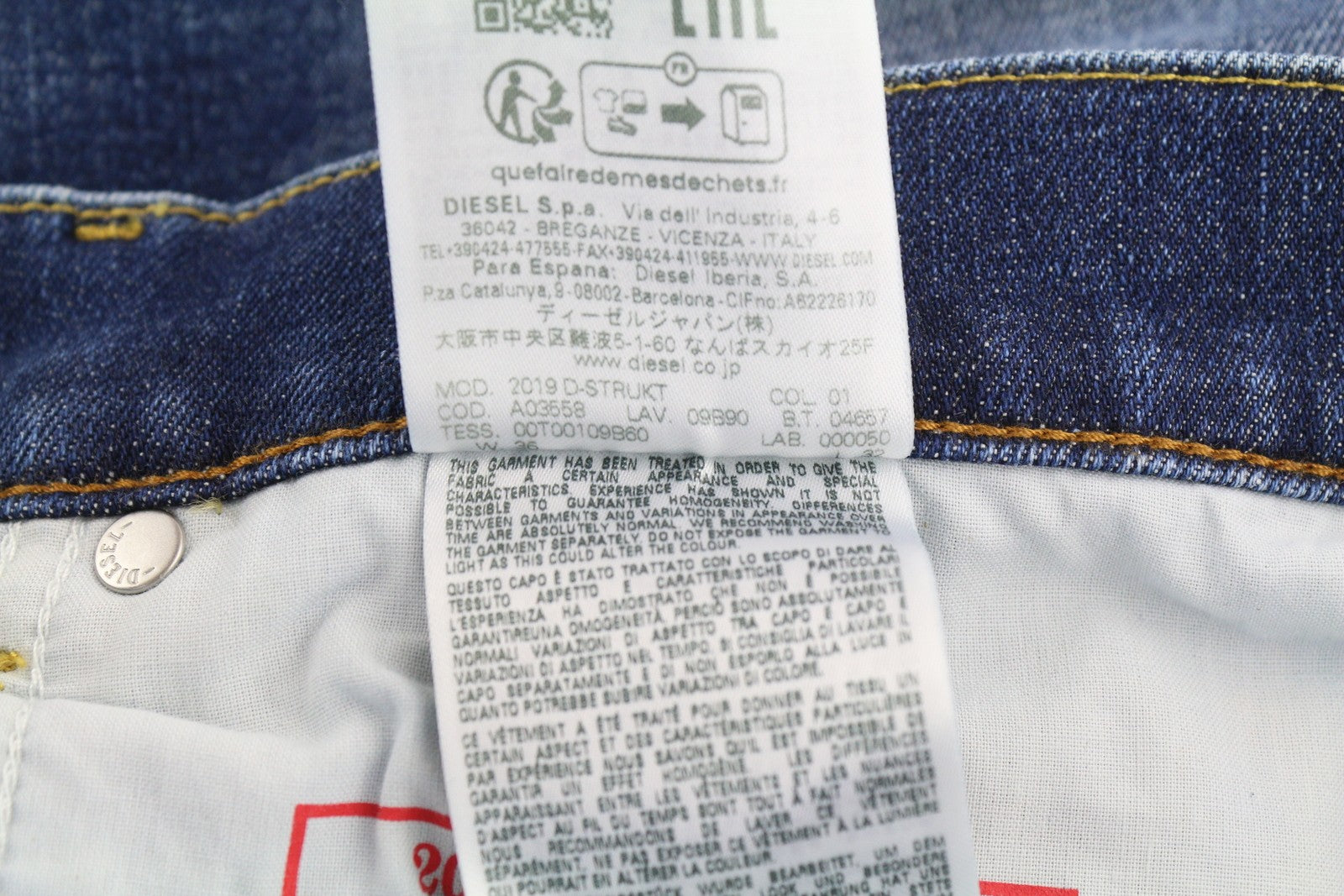 DIESEL 2019 D-Strukt E9B90 Men W36/L32 Slim Blue Denim Distressed Faded RRP250