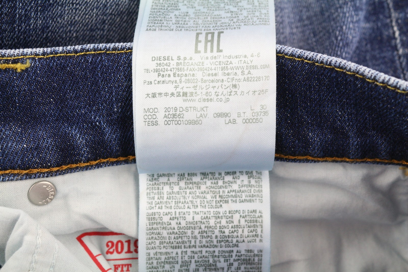 DIESEL 2019 D-Strukt E9B90 Men W32/L30 Slim Blue Distressed Faded Denim RRP250