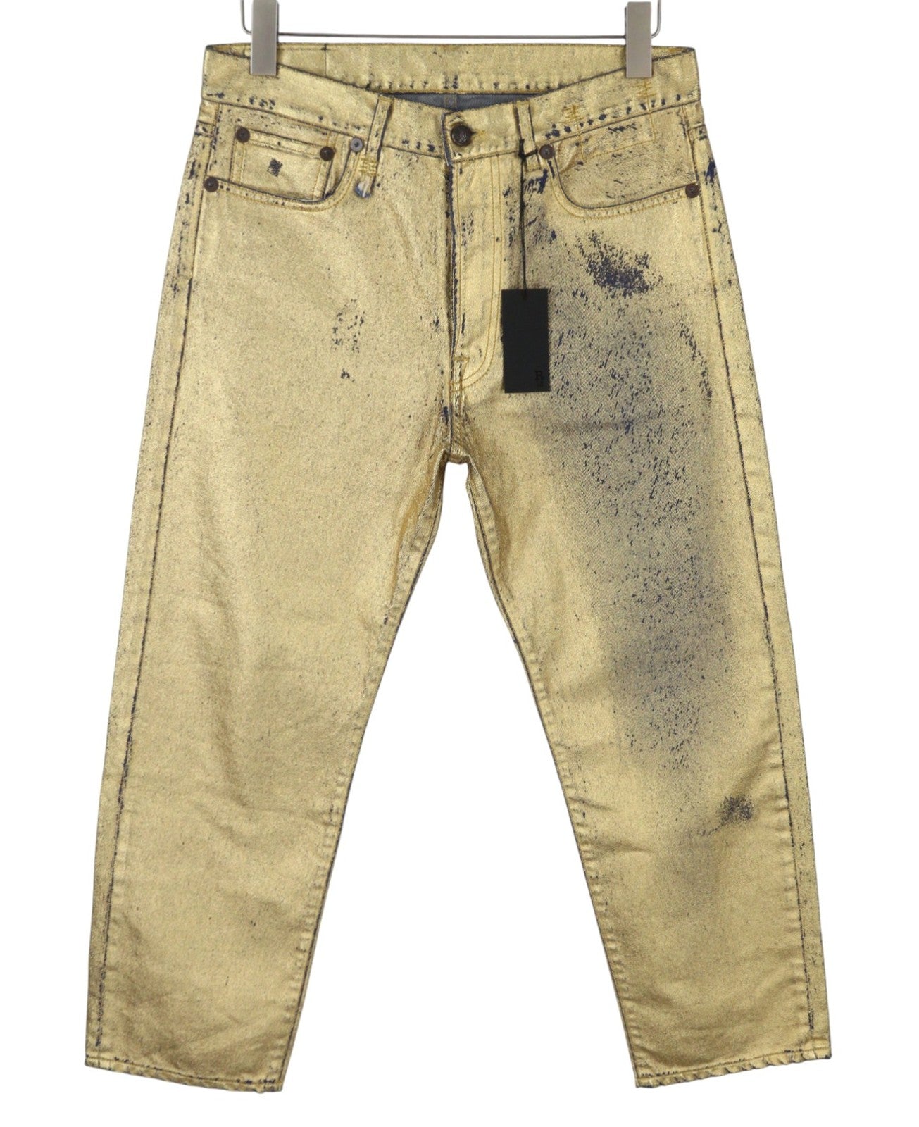 R13 Boyfriend Women Jeans 27 Vintage Gold Indigo Shiny Glitter Zip Fly