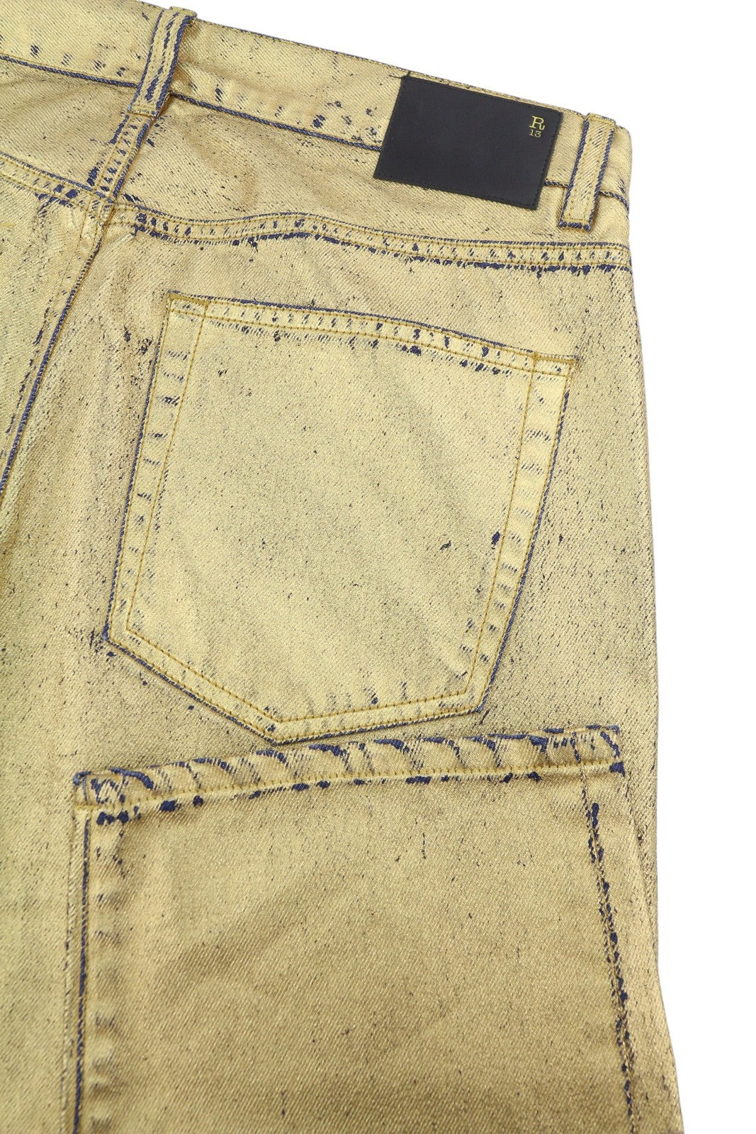 R13 Boyfriend Women Jeans 27 Vintage Gold Indigo Shiny Glitter Zip Fly